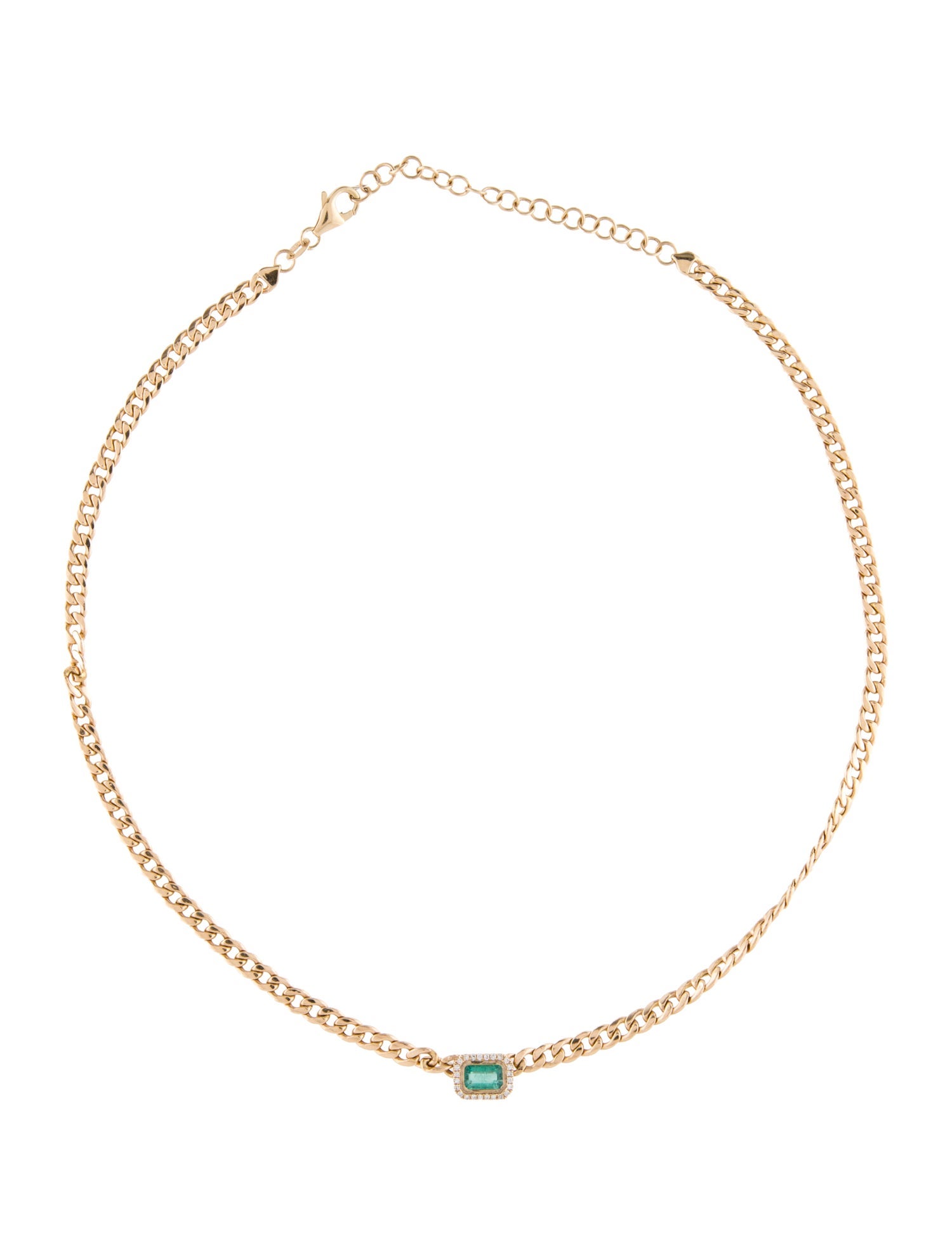 Necklace 14K Emerald & Diamond Choker Pendant