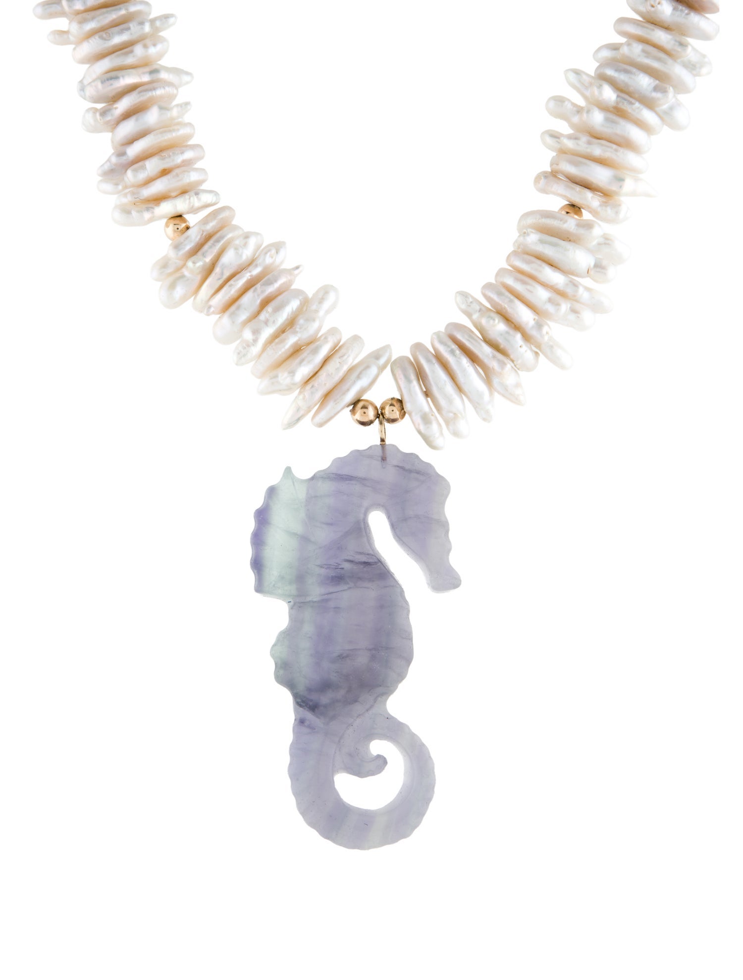 Necklace 14K Pearl & Fluorite Seahorse Bead Pendant Necklace