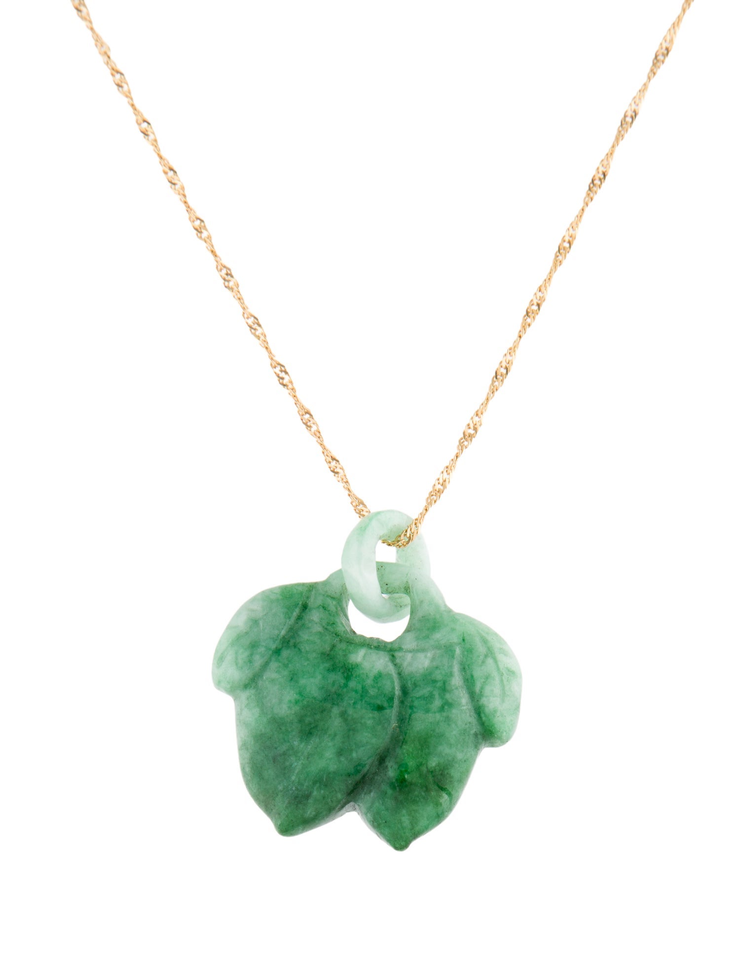 Necklace 14K Dyed Jadeite Leaf Pendant