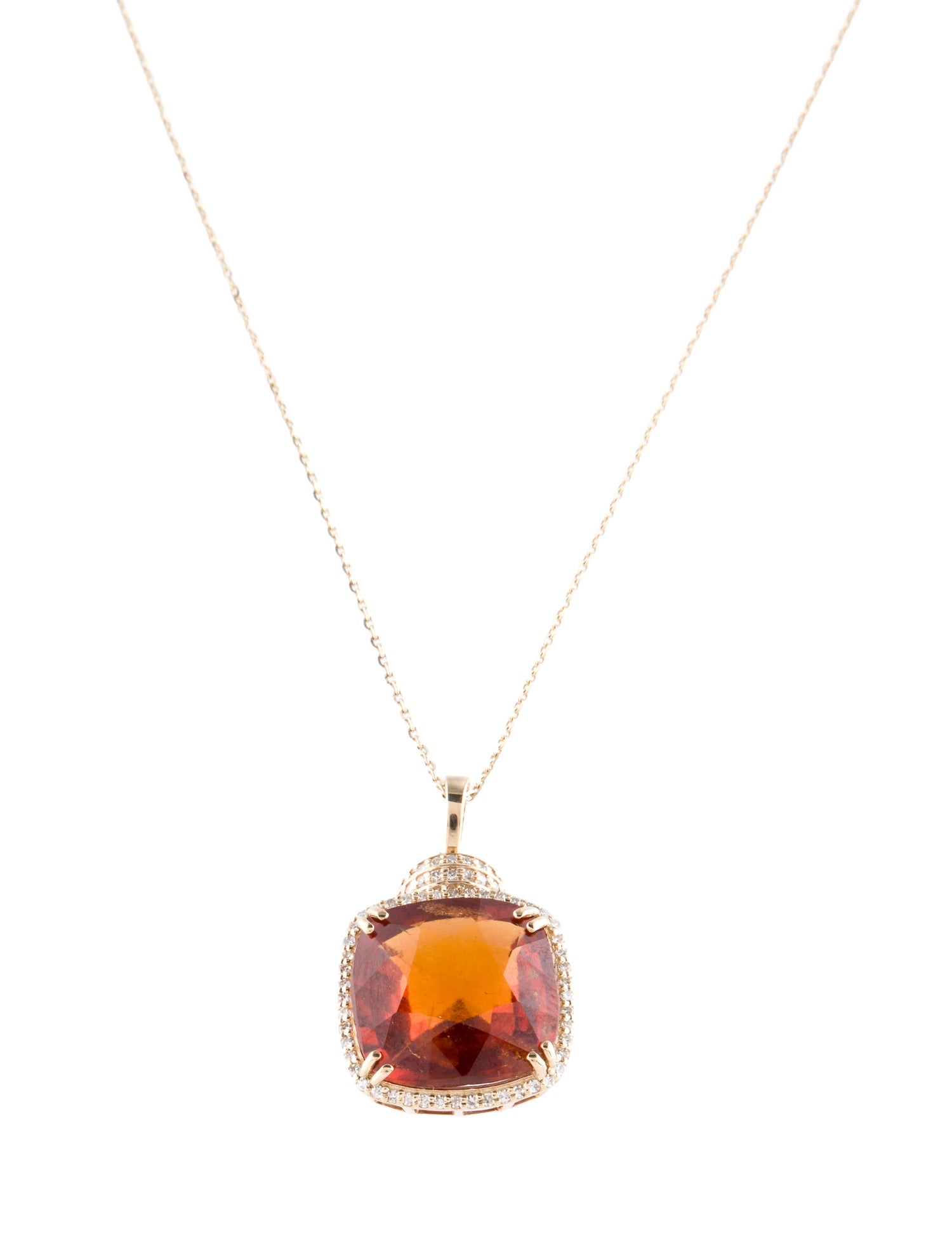 Necklace 14K 10.35ct Hessonite Garnet & Diamond Pendant
