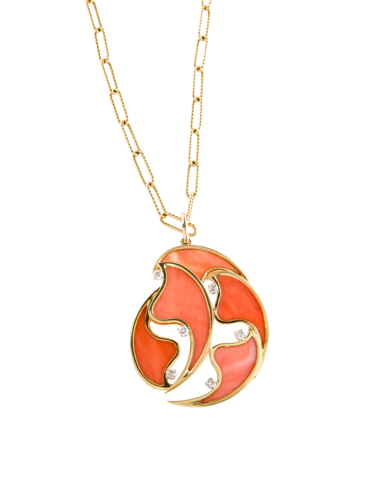 Necklace Vintage 18K Coral & Diamond Pendant