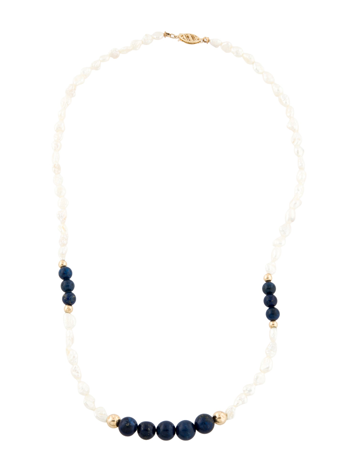 Necklace 14K Pearl & Lapis Lazuli Bead Strand