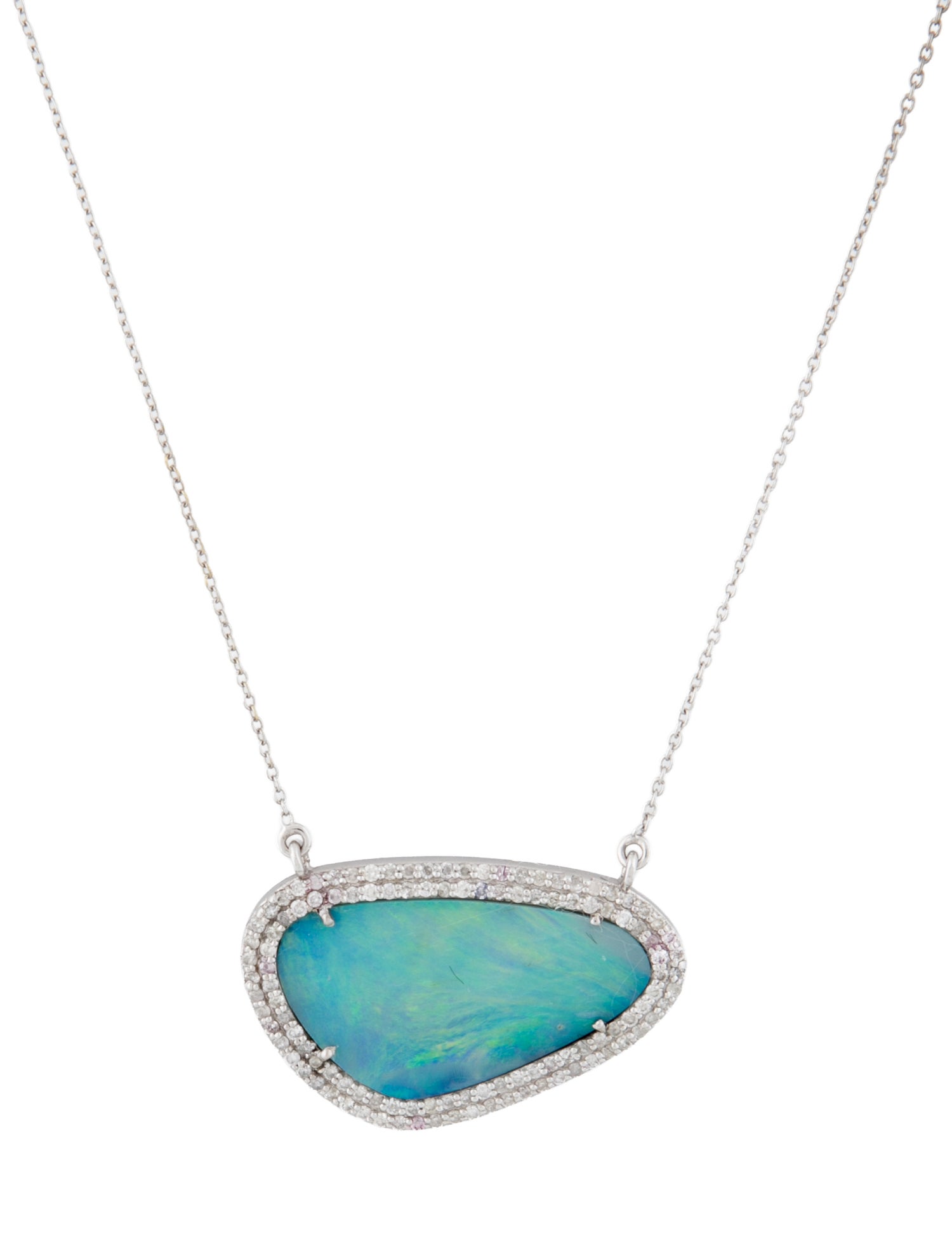 Necklace 14K Opal Doublet & Diamond Pendant