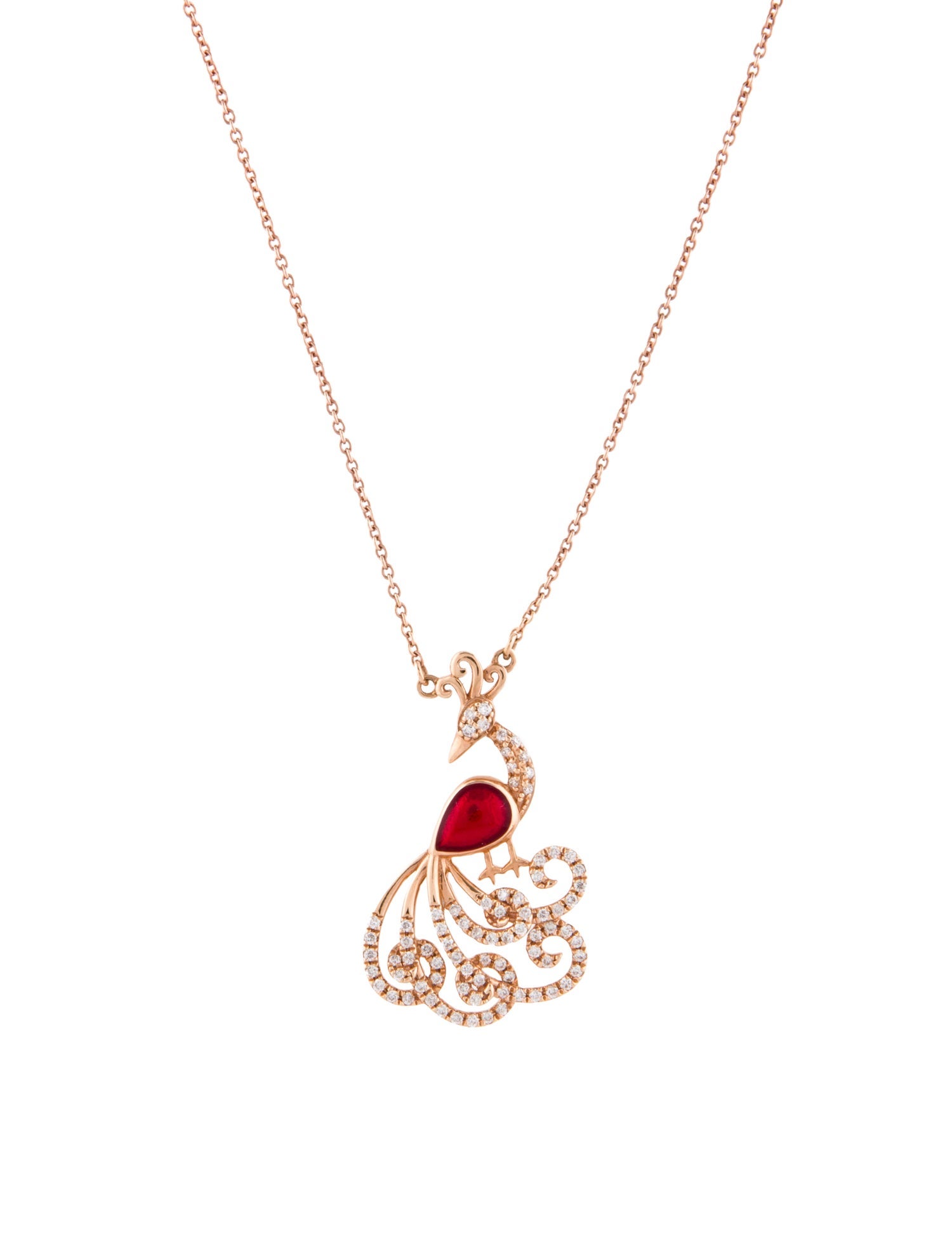 Necklace 18K Diamond & Enamel Peacock Pendant