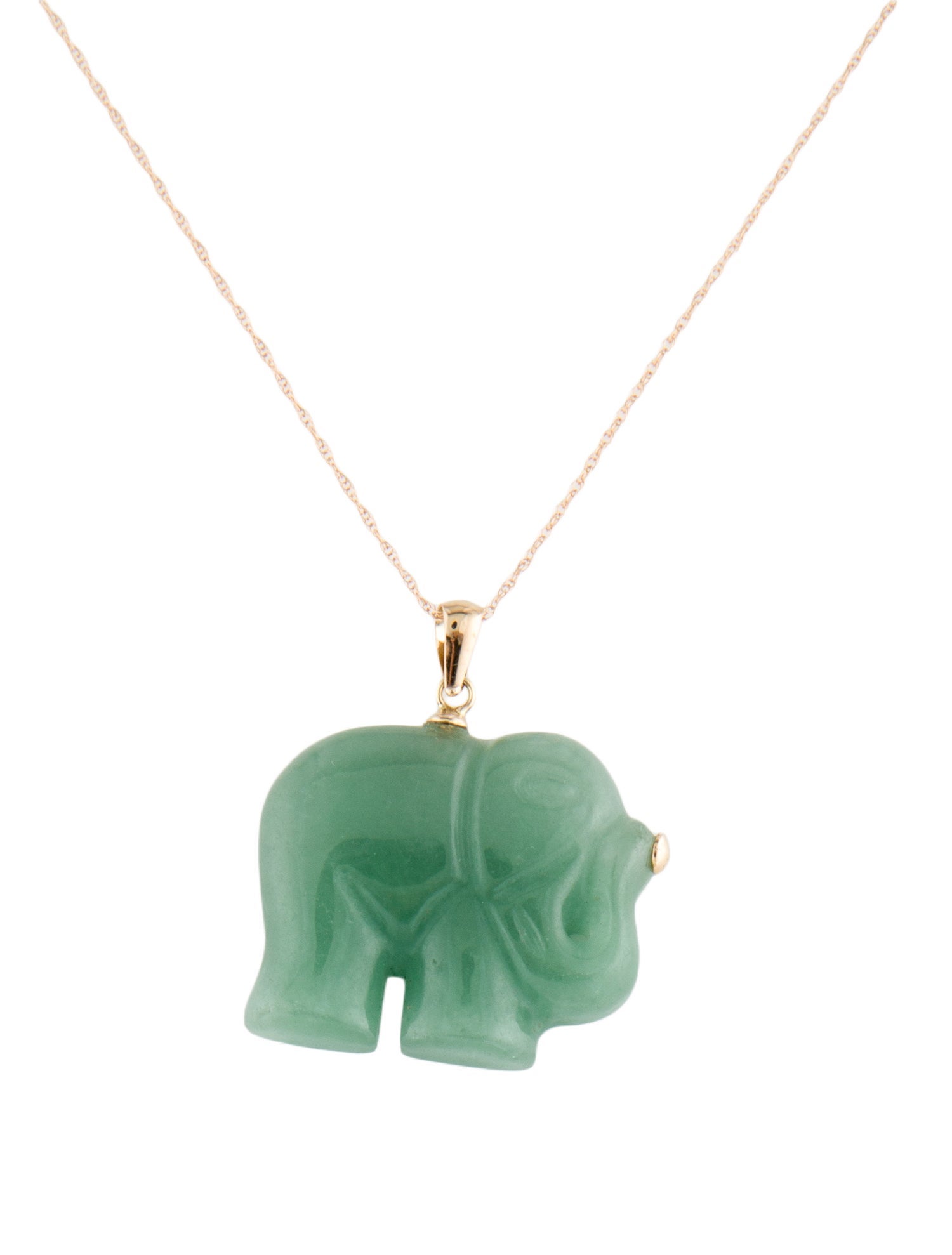 Necklace 14K Dyed Jadeite Elephant Pendant