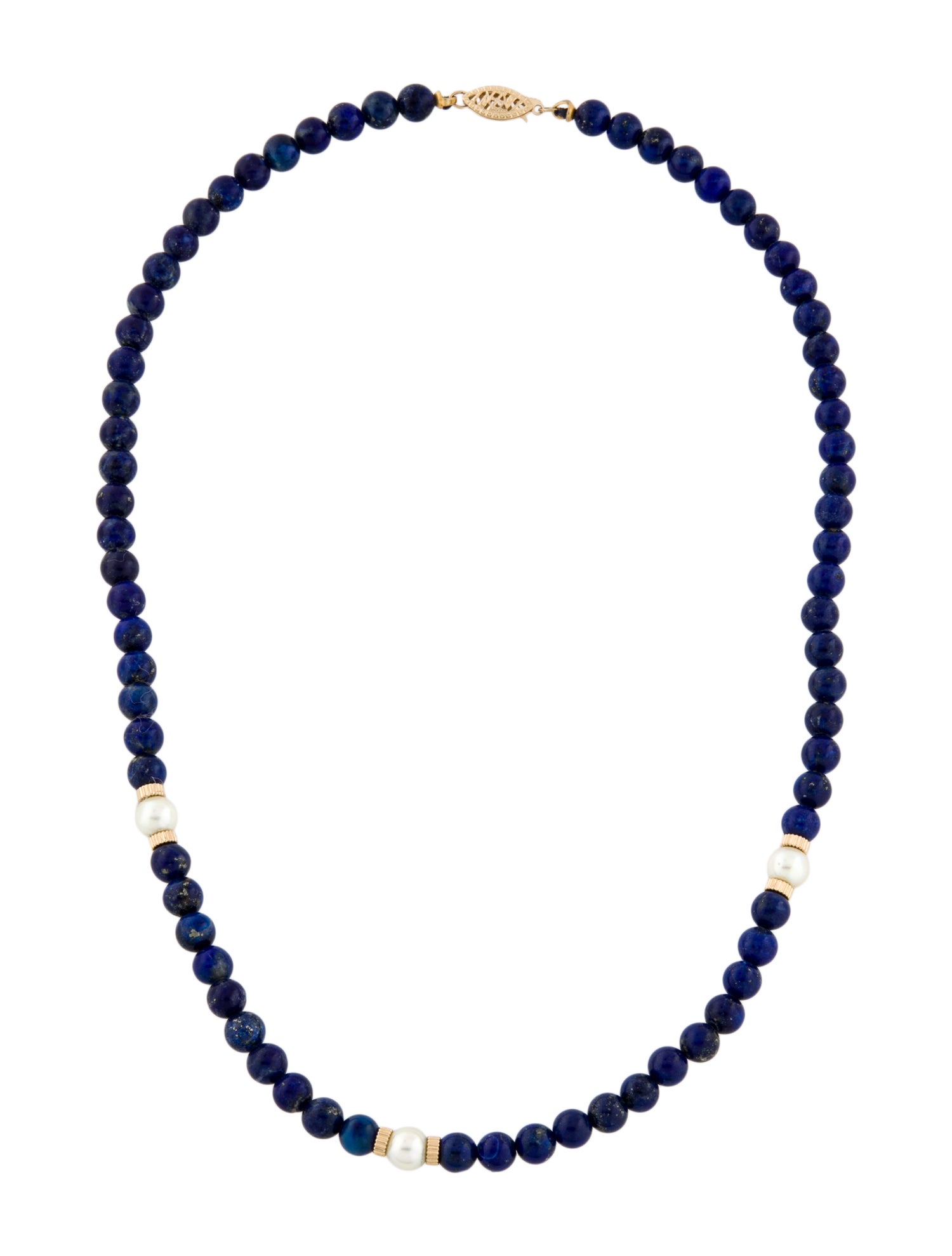 Necklace 14K Pearl & Lapis Lazuli Bead Strand