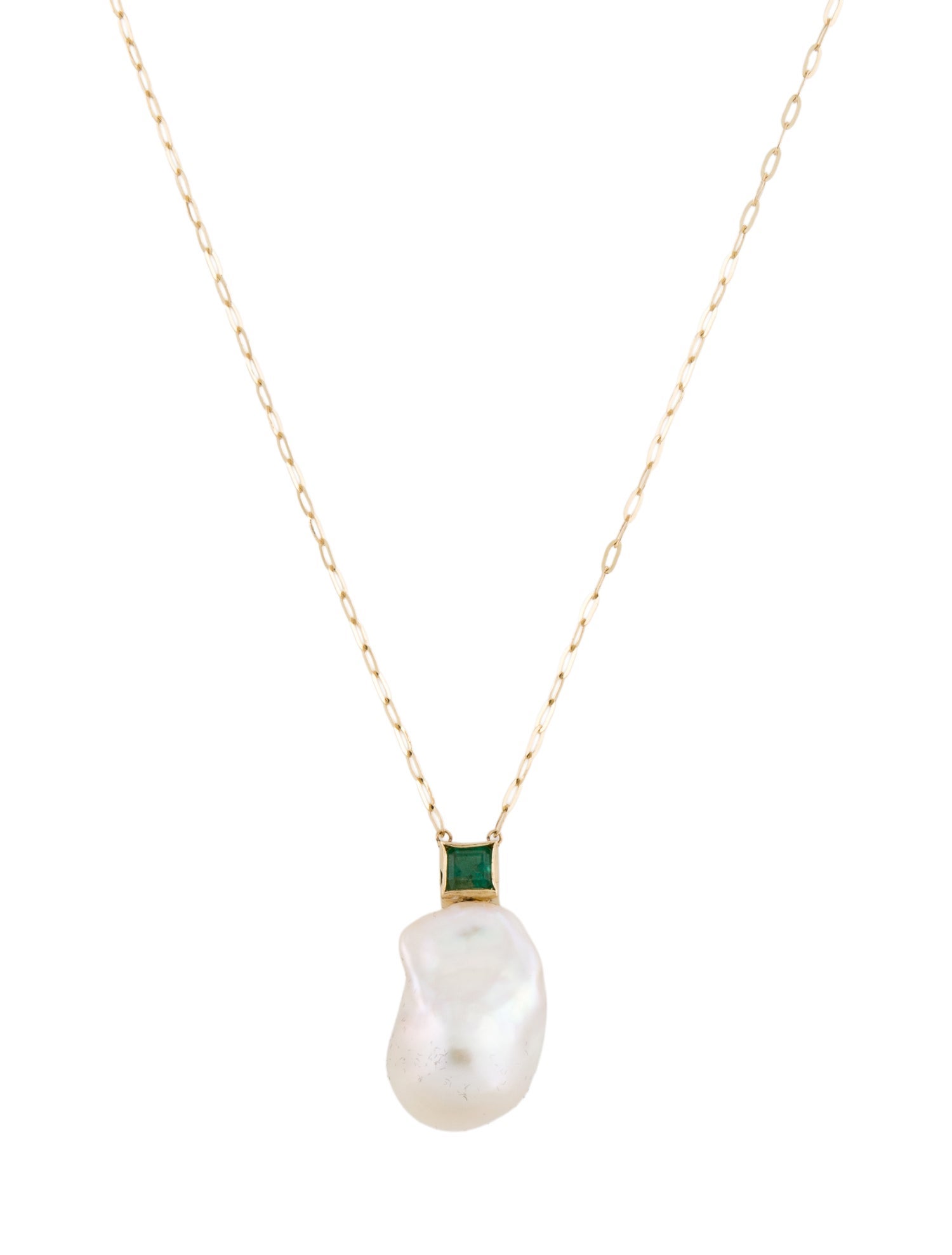 Necklace 14K Pearl & Emerald Pendant
