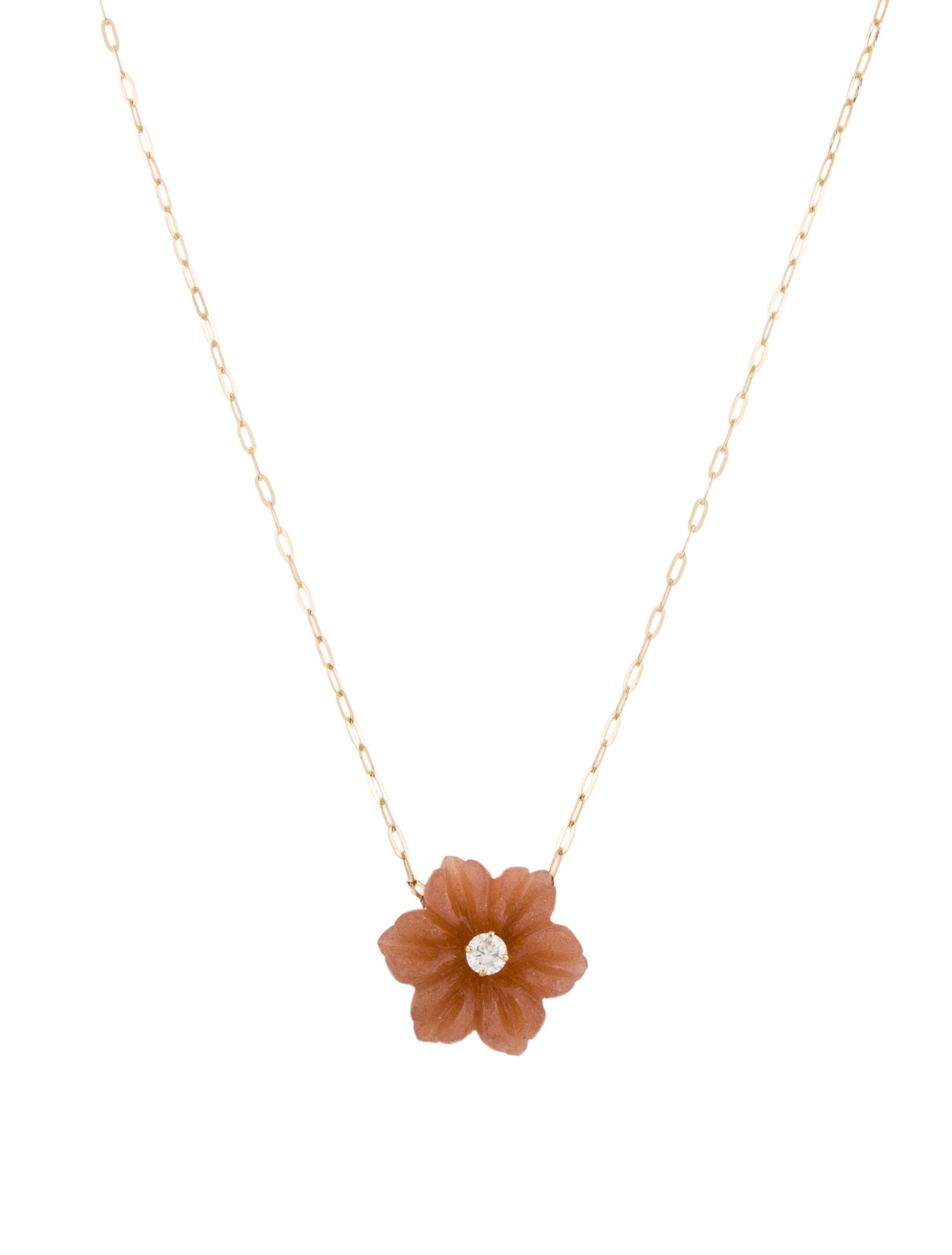 Necklace 14K Sunstone & Diamond Flower Pendant