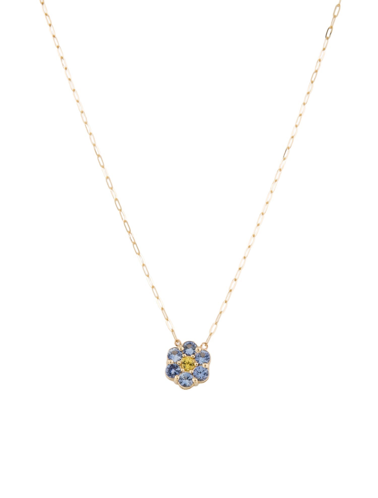 Necklace 14K 1.29ctw Sapphire Flower Pendant