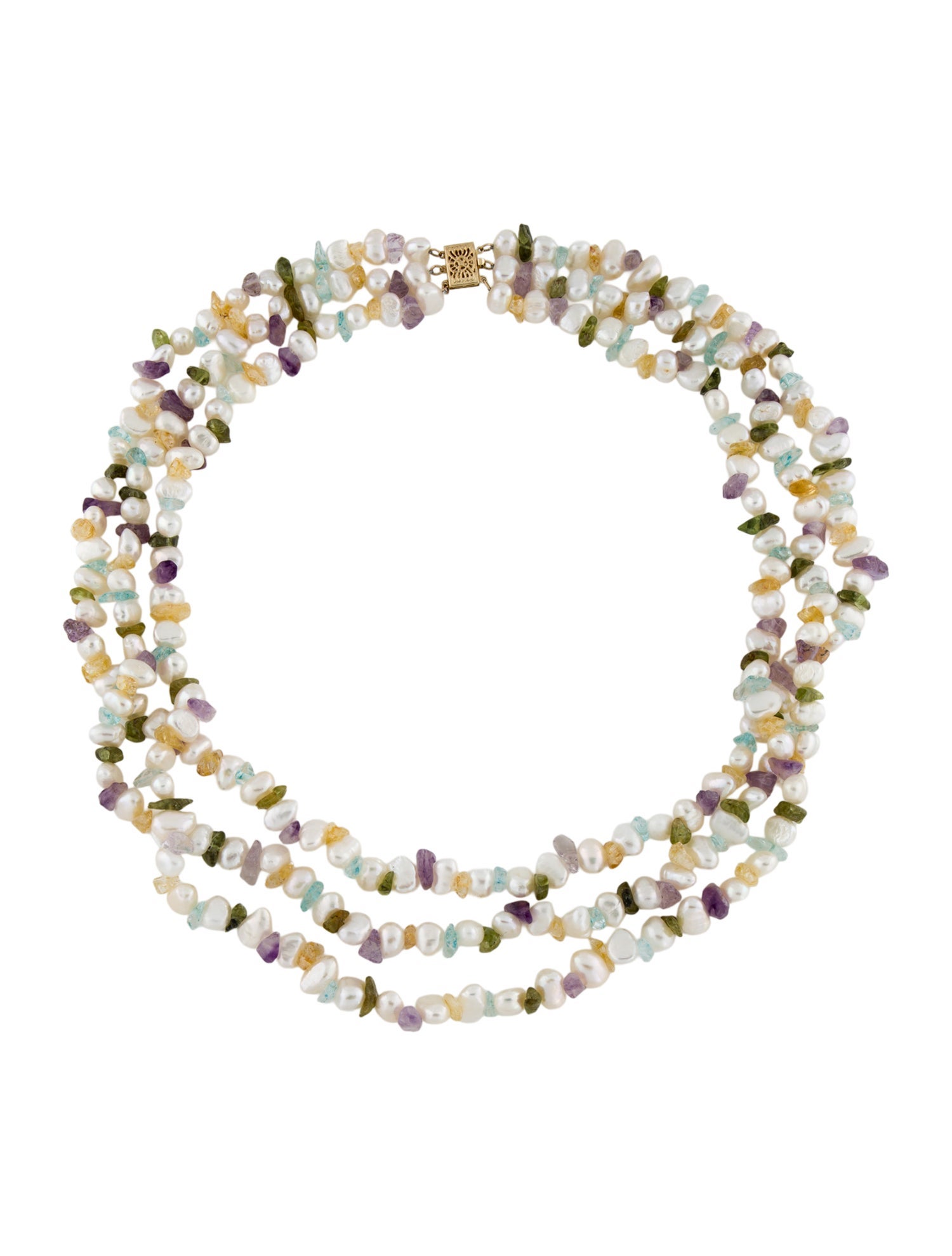 Necklace 14K Pearl,Amethyst & Dyed Quartzite Bead