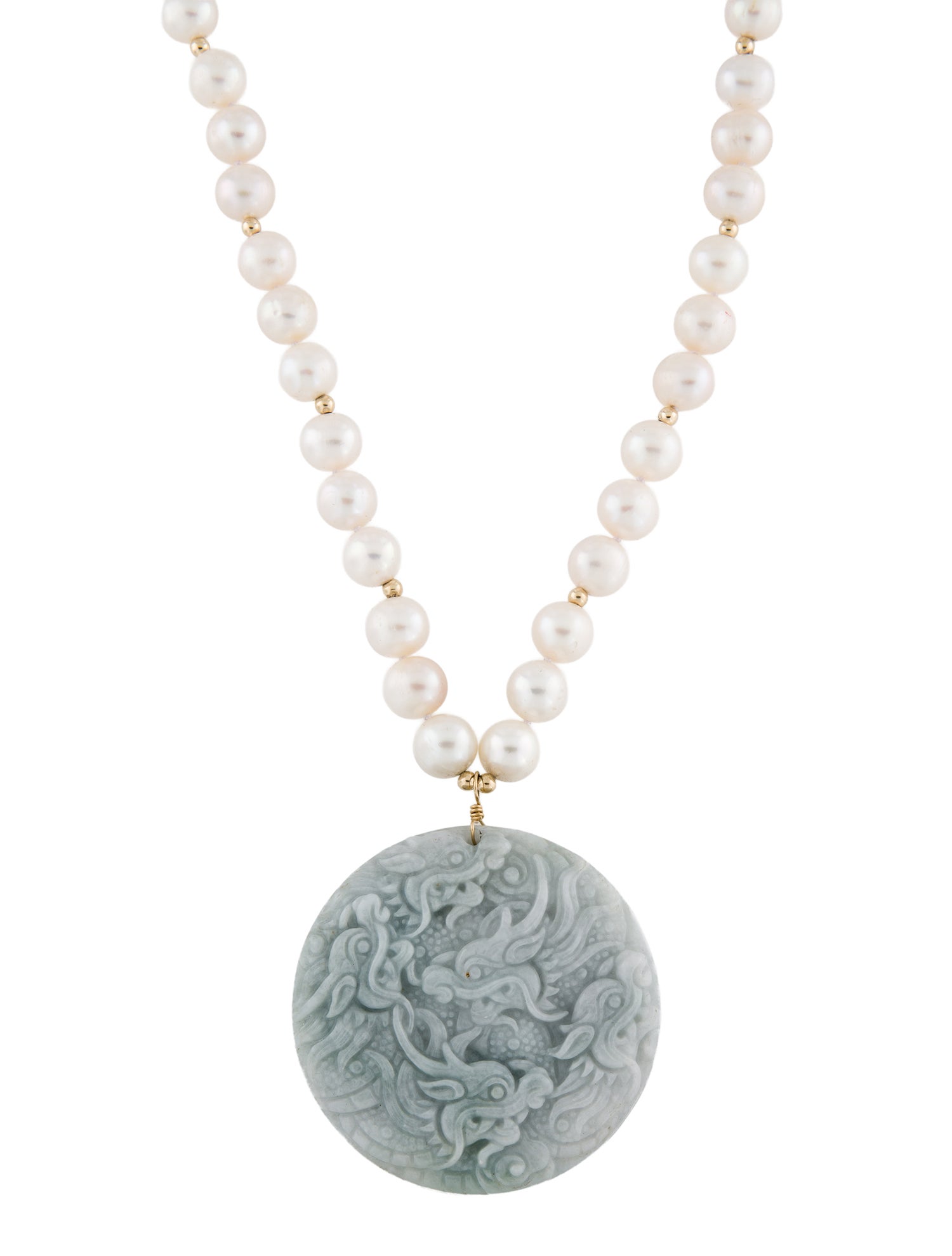Necklace 14K Pearl & Jadeite Dragon Bead Pendant