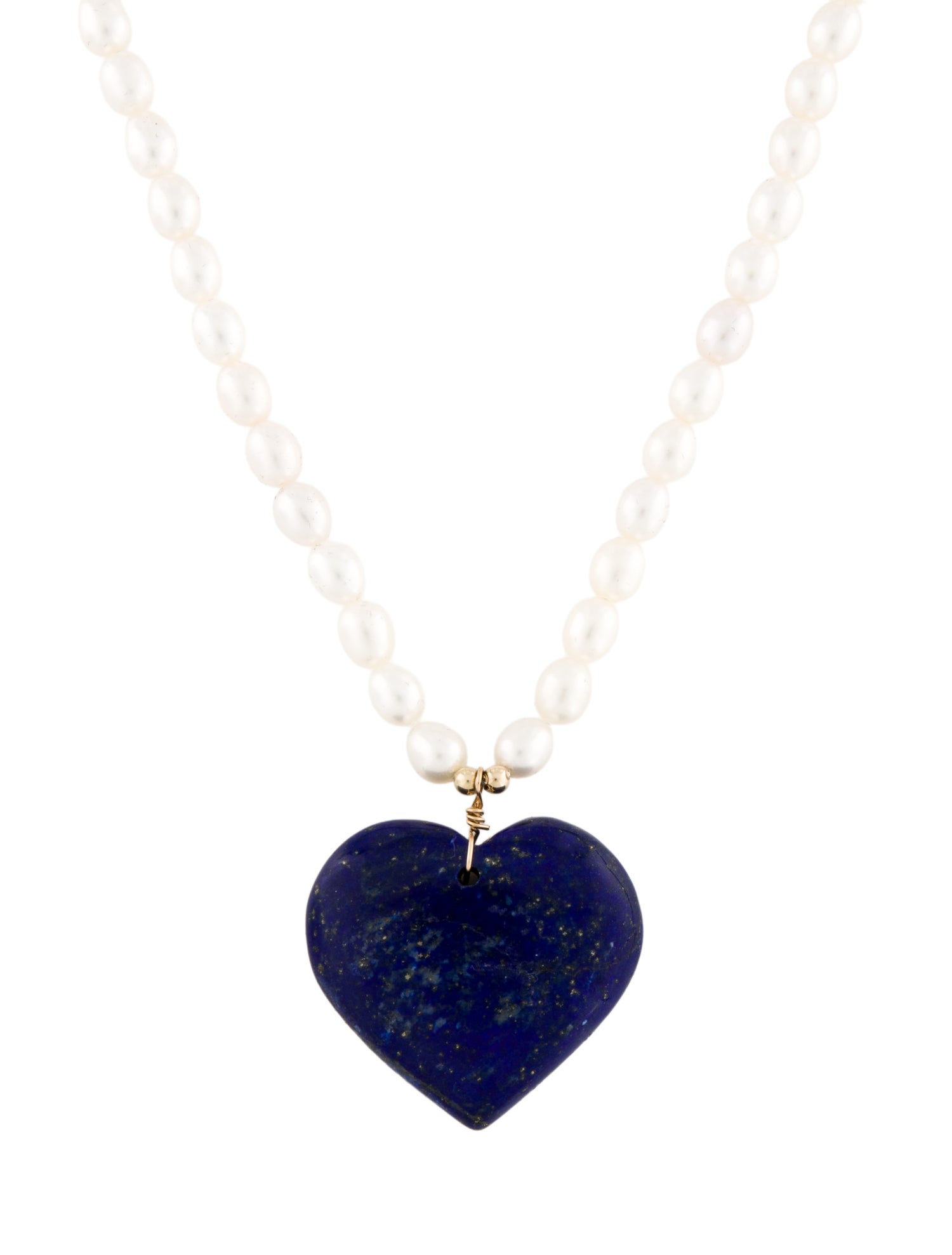 Necklace 14K Pearl & Lapis Lazuli Heart Bead Pendant