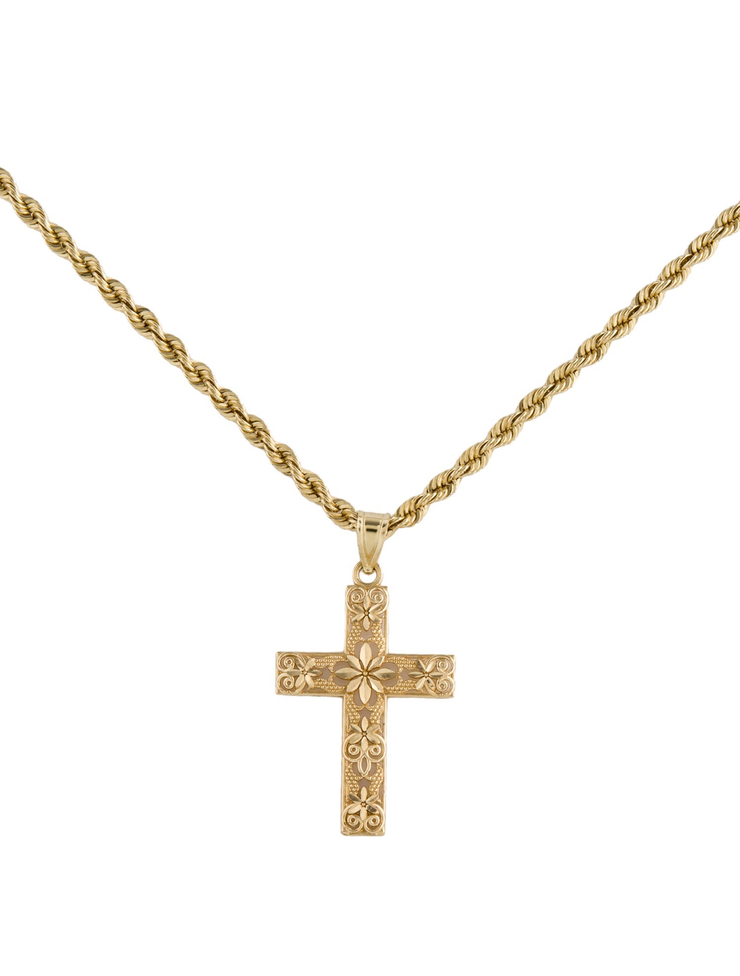 Necklace 14K Rope Chain & Cross Pendant Necklace