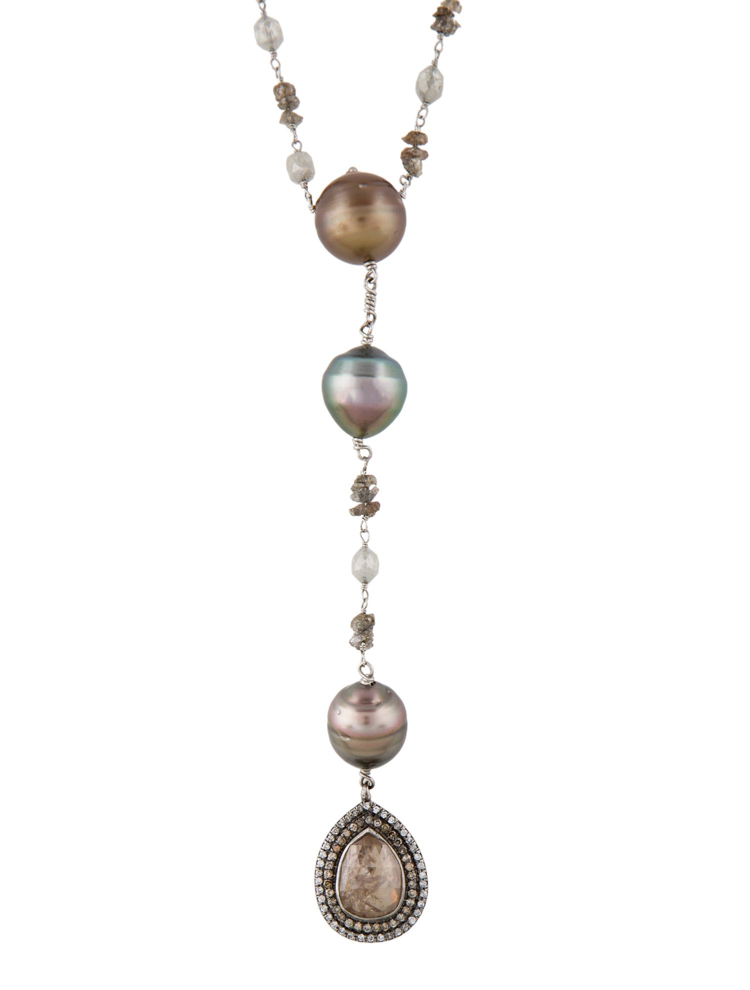 Necklace Platinum Pearl & Diamond Drop Beaded