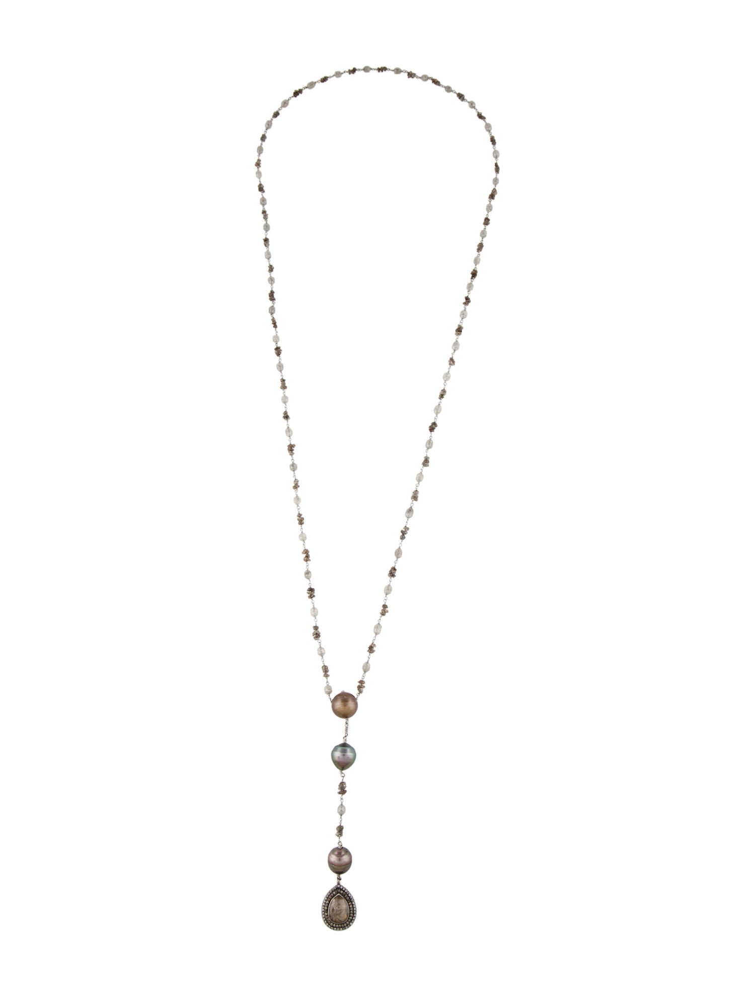 Necklace Platinum Pearl & Diamond Drop Beaded