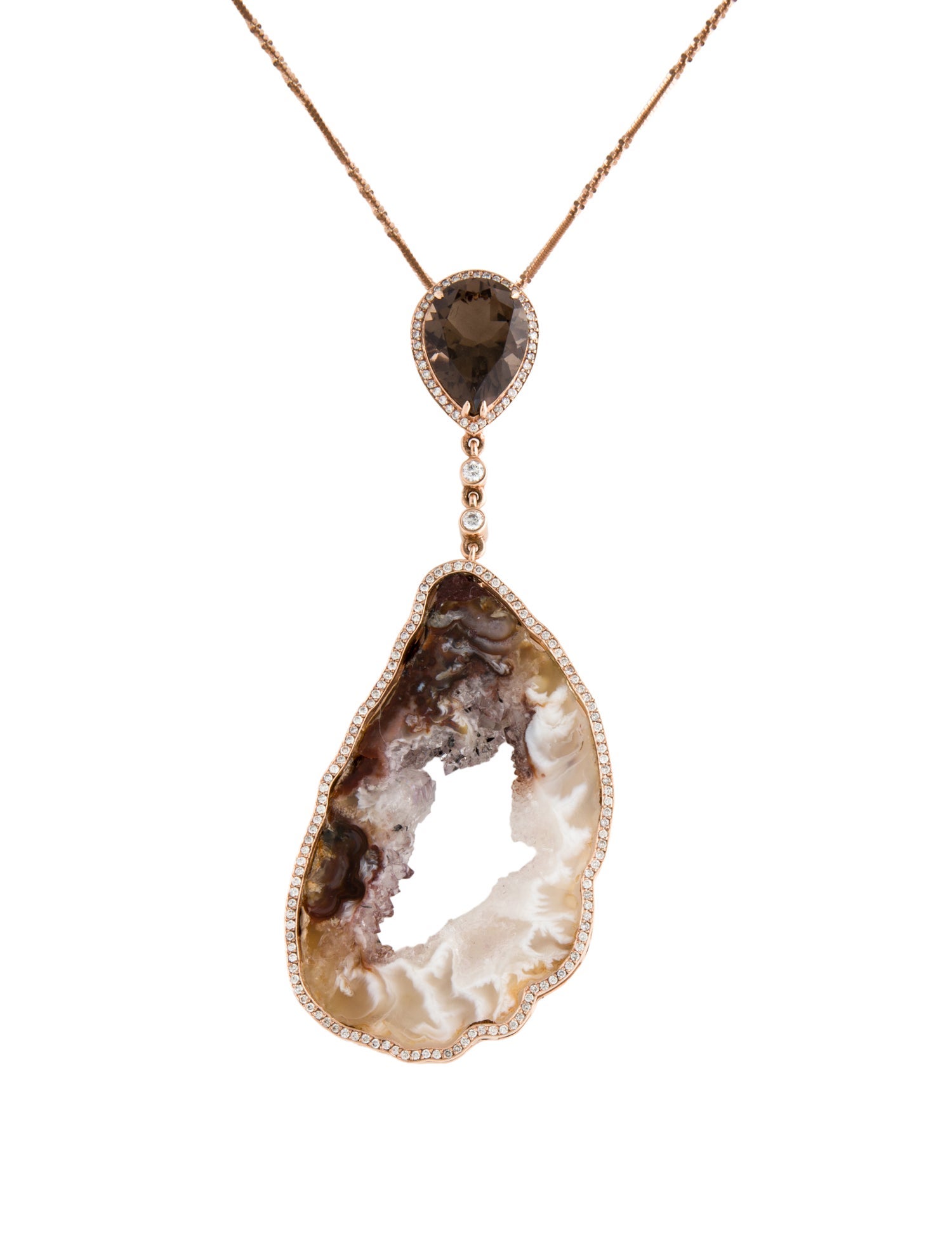 Necklace 14K Smoky Quartz, Druzy & Diamond Pendant