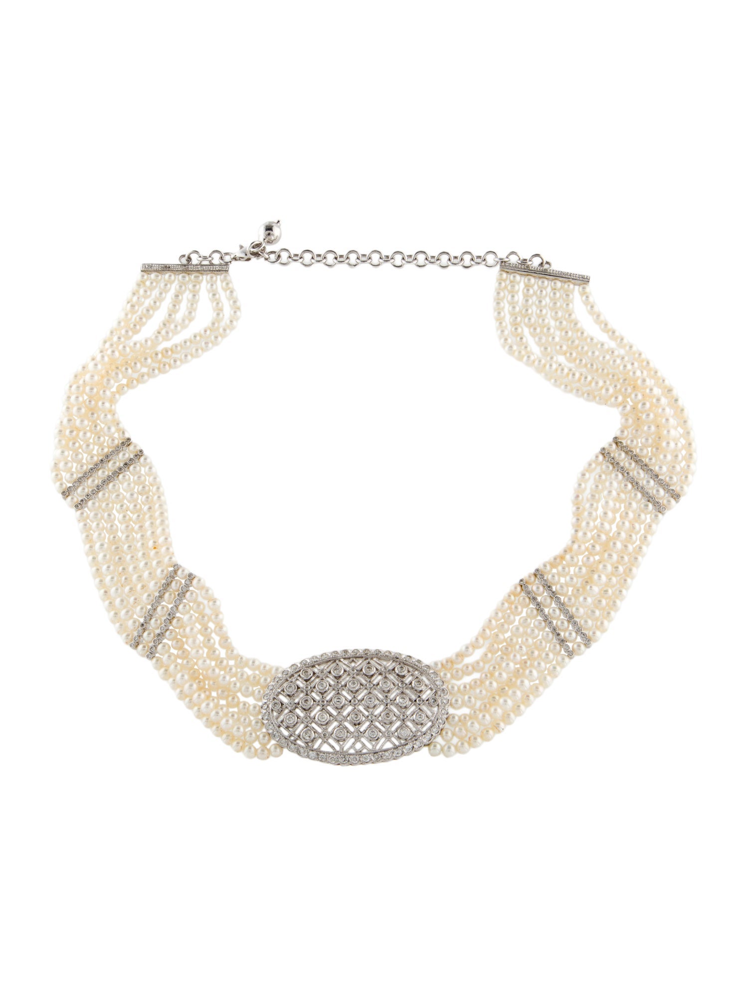 Necklace 18K Pearl & 1.34ctw Diamond Multistrand Choker