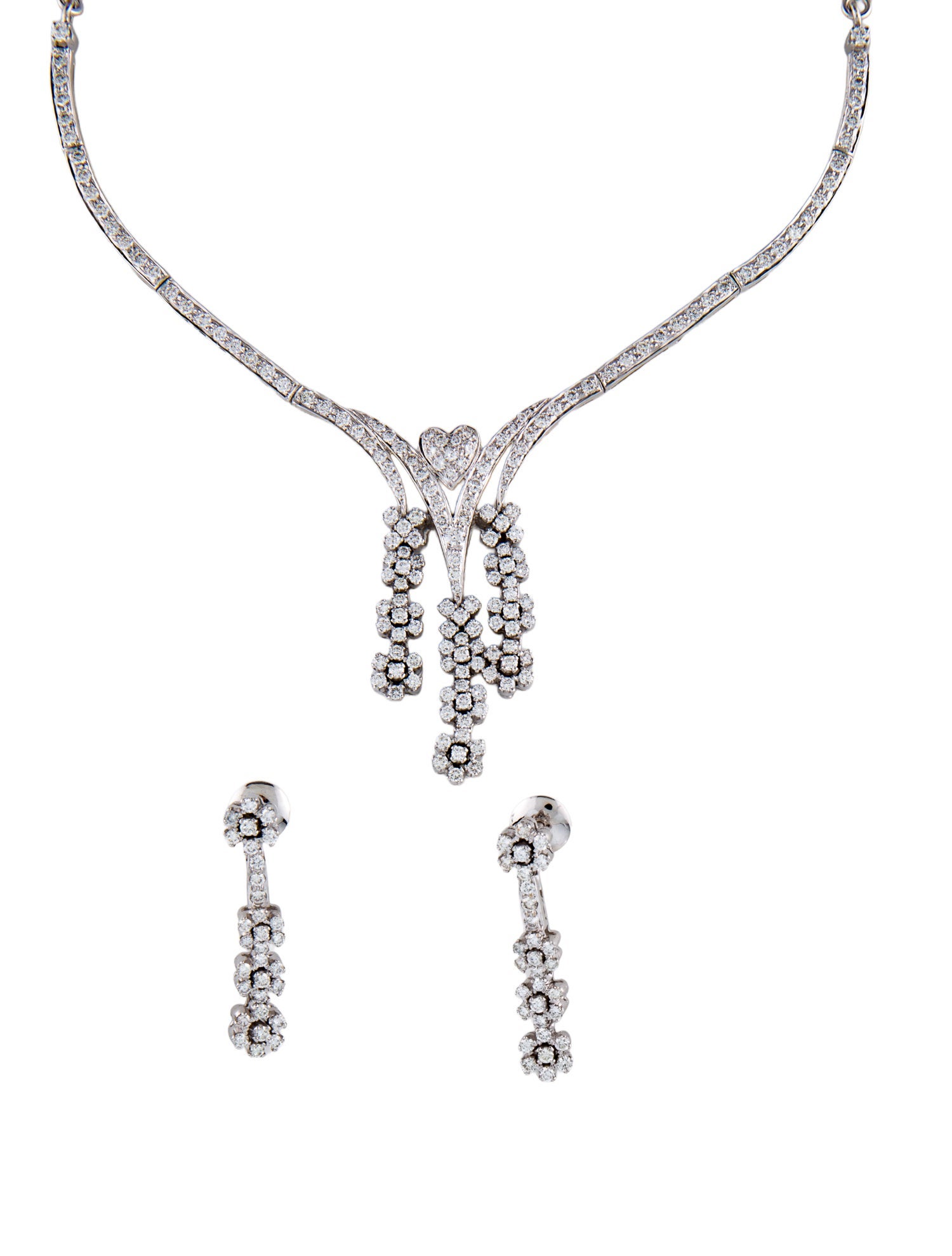 Necklace 18K 4.94ctw Diamond Floral & Earrings Set