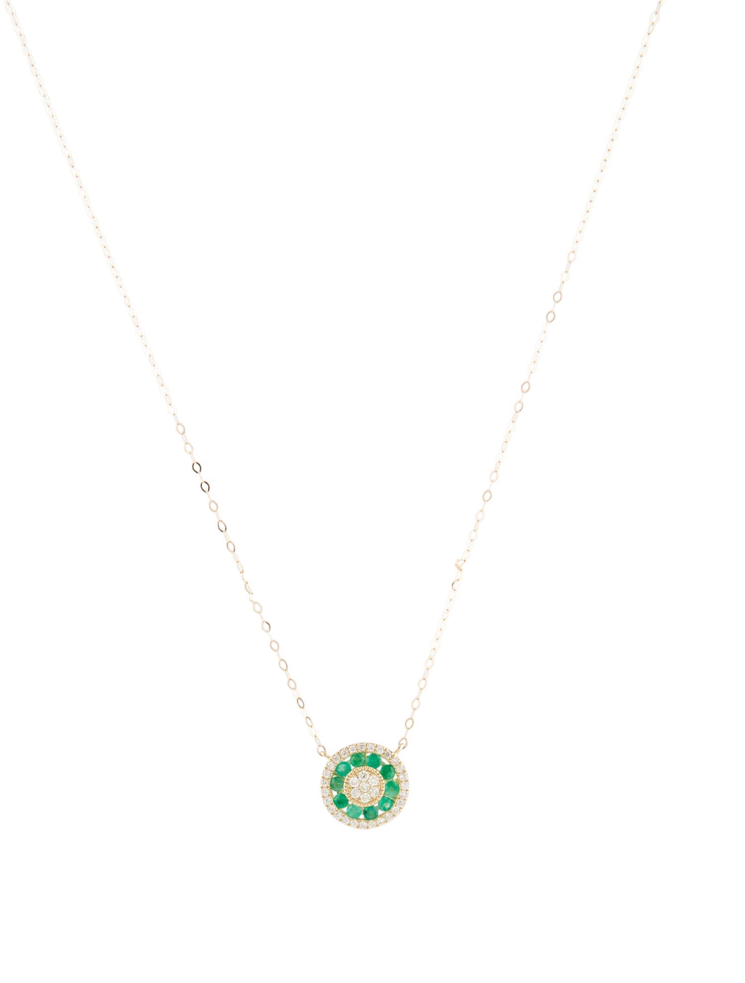 Necklace 14K Diamond & Emerald Halo Pendant Necklace