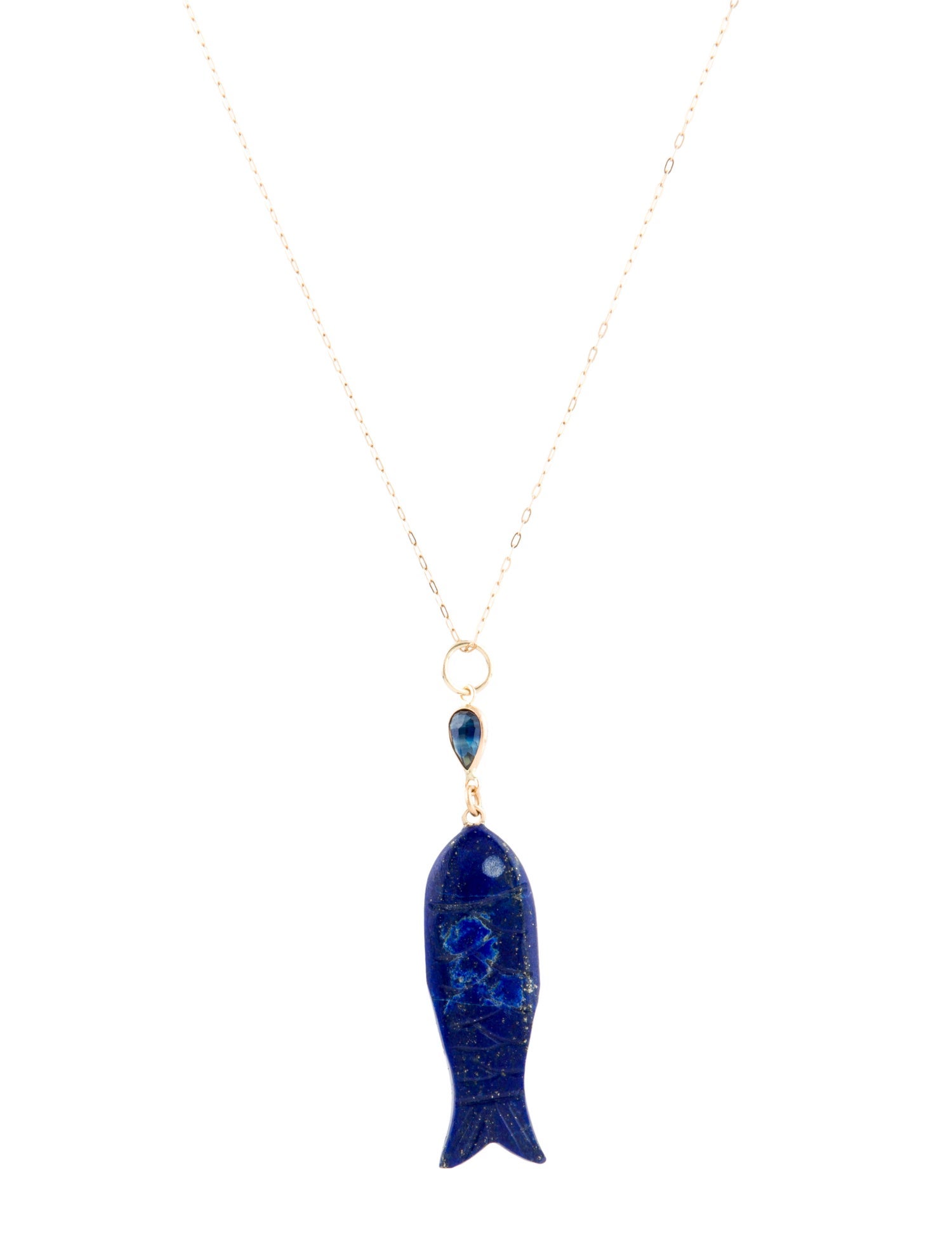 Necklace 14K Sapphire & Lapis Lazuli Fish Pendant