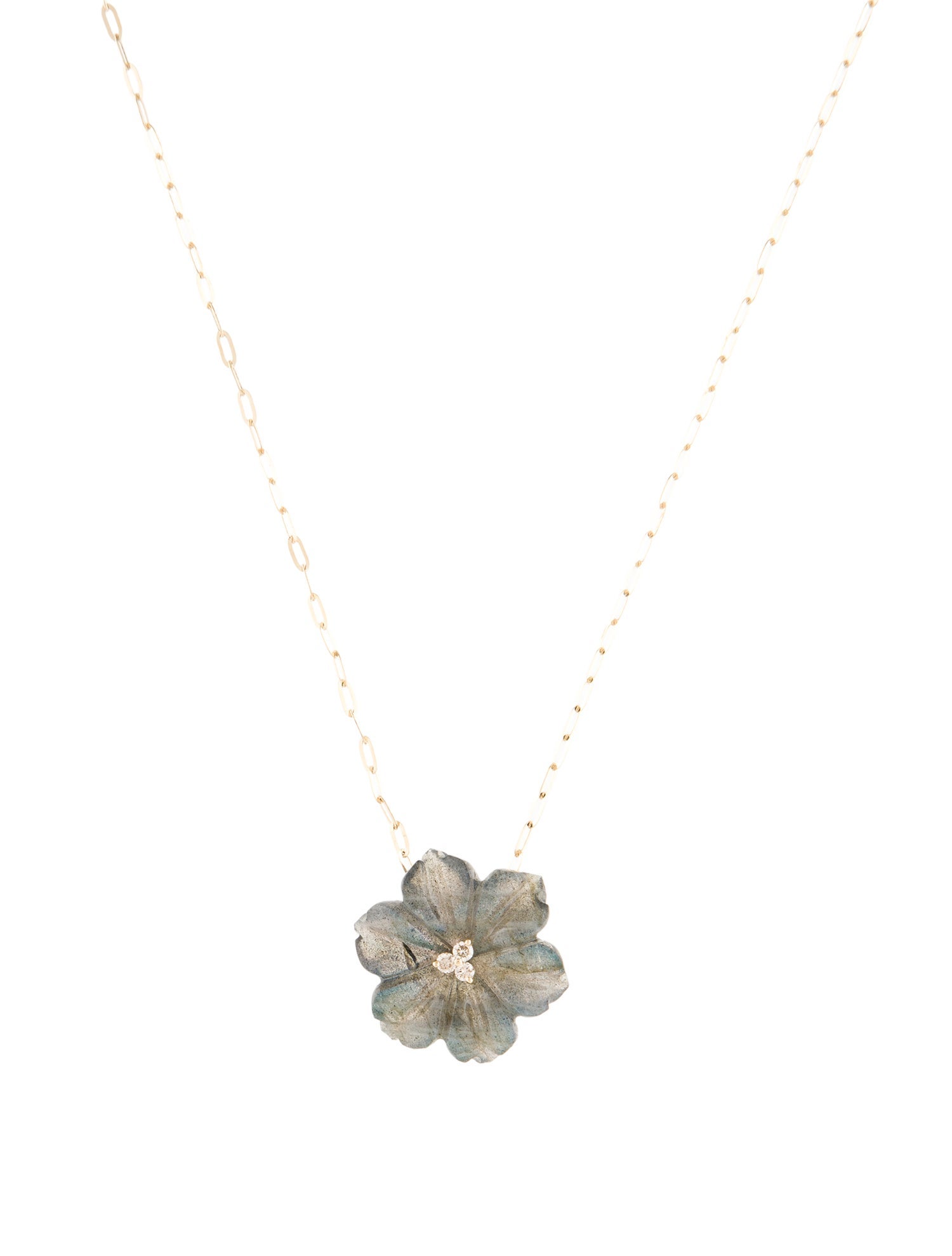 Necklace 14K Diamond & Labradorite Flower Pendant