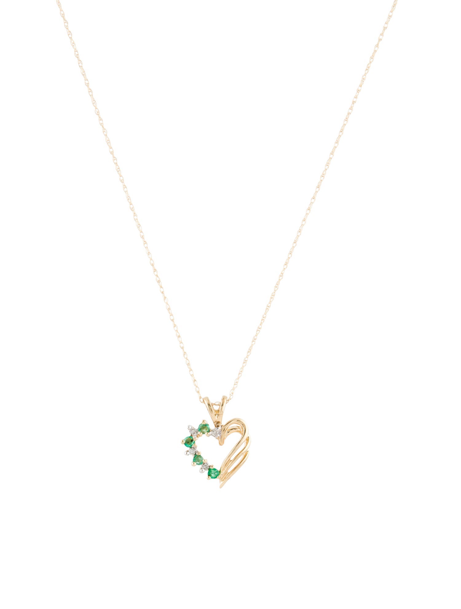Necklace 10K Emerald & Diamond Heart Pendant