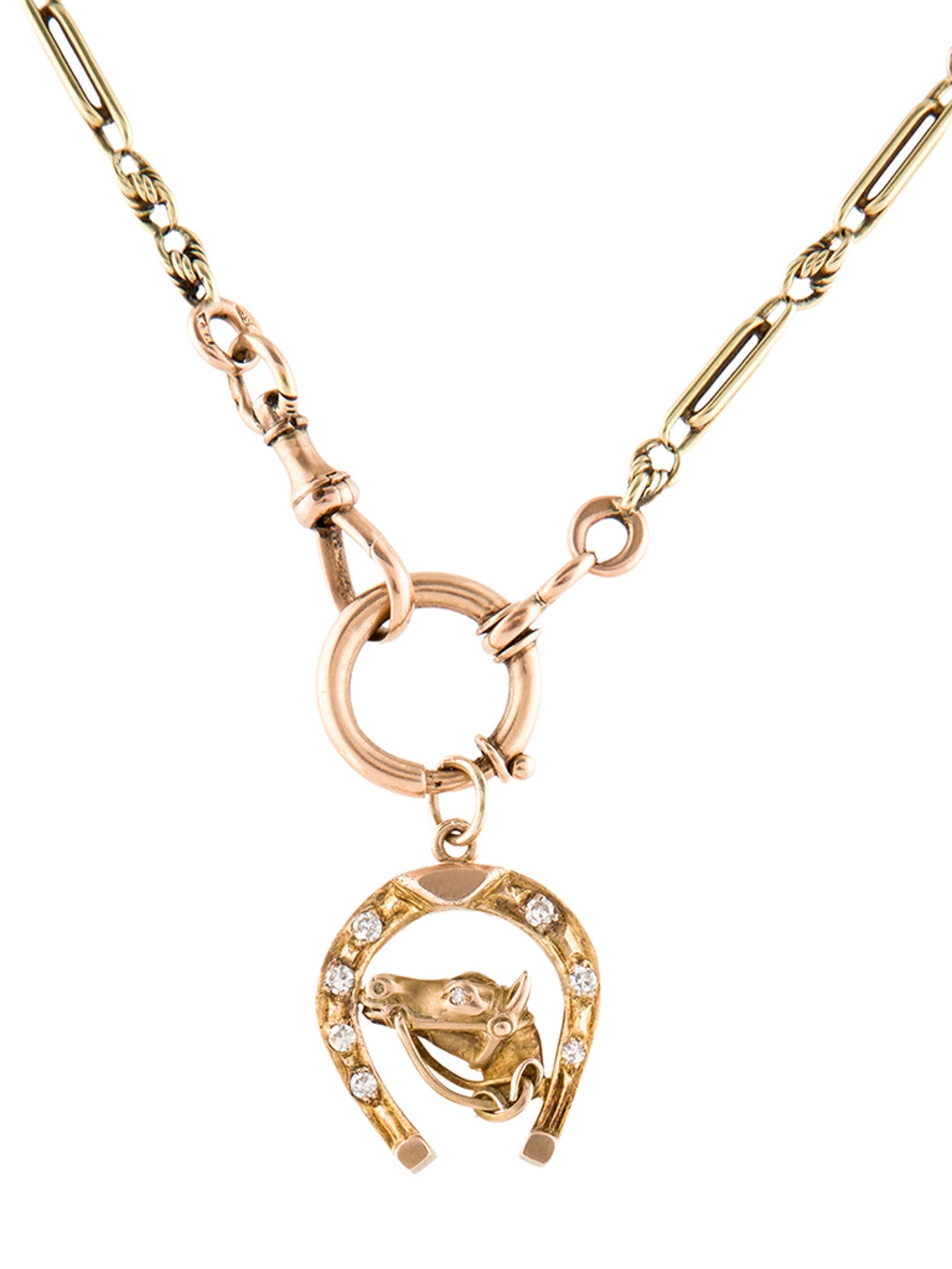 Necklace Antique 14K Diamond Horseshoe Pendant