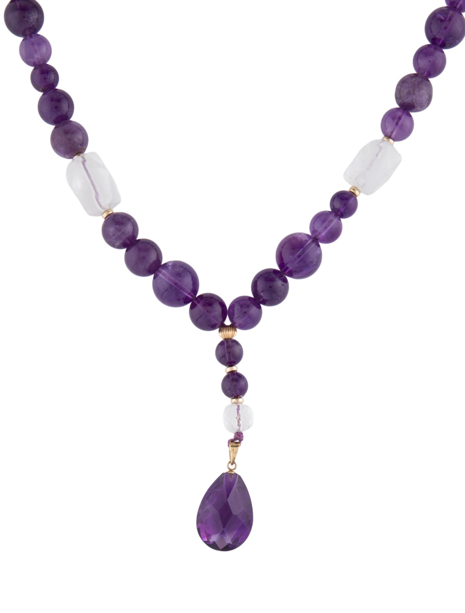Necklace 14K Amethyst & Quartz Lavalier Necklace