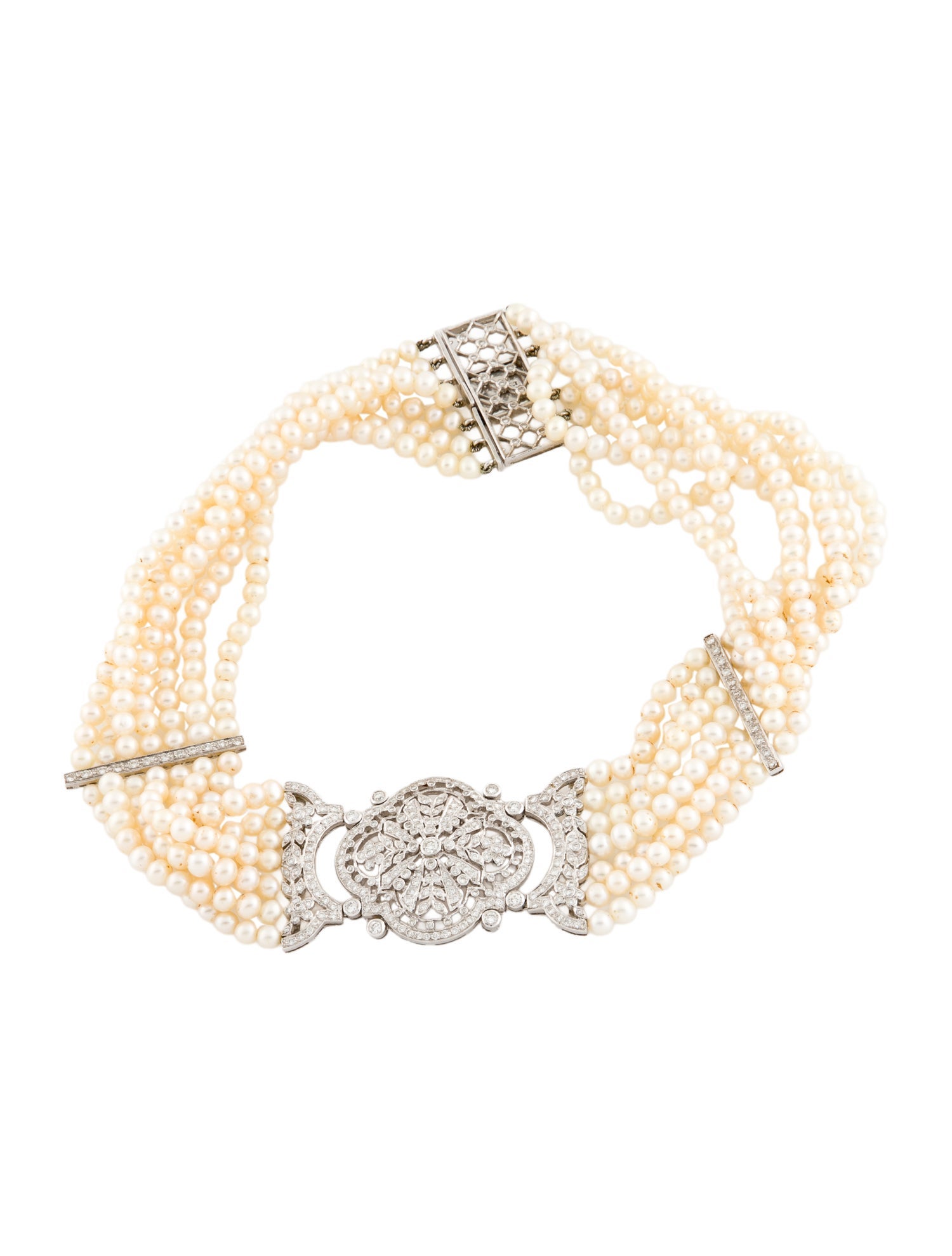 Necklace 18K Pearl & Diamond Multistrand