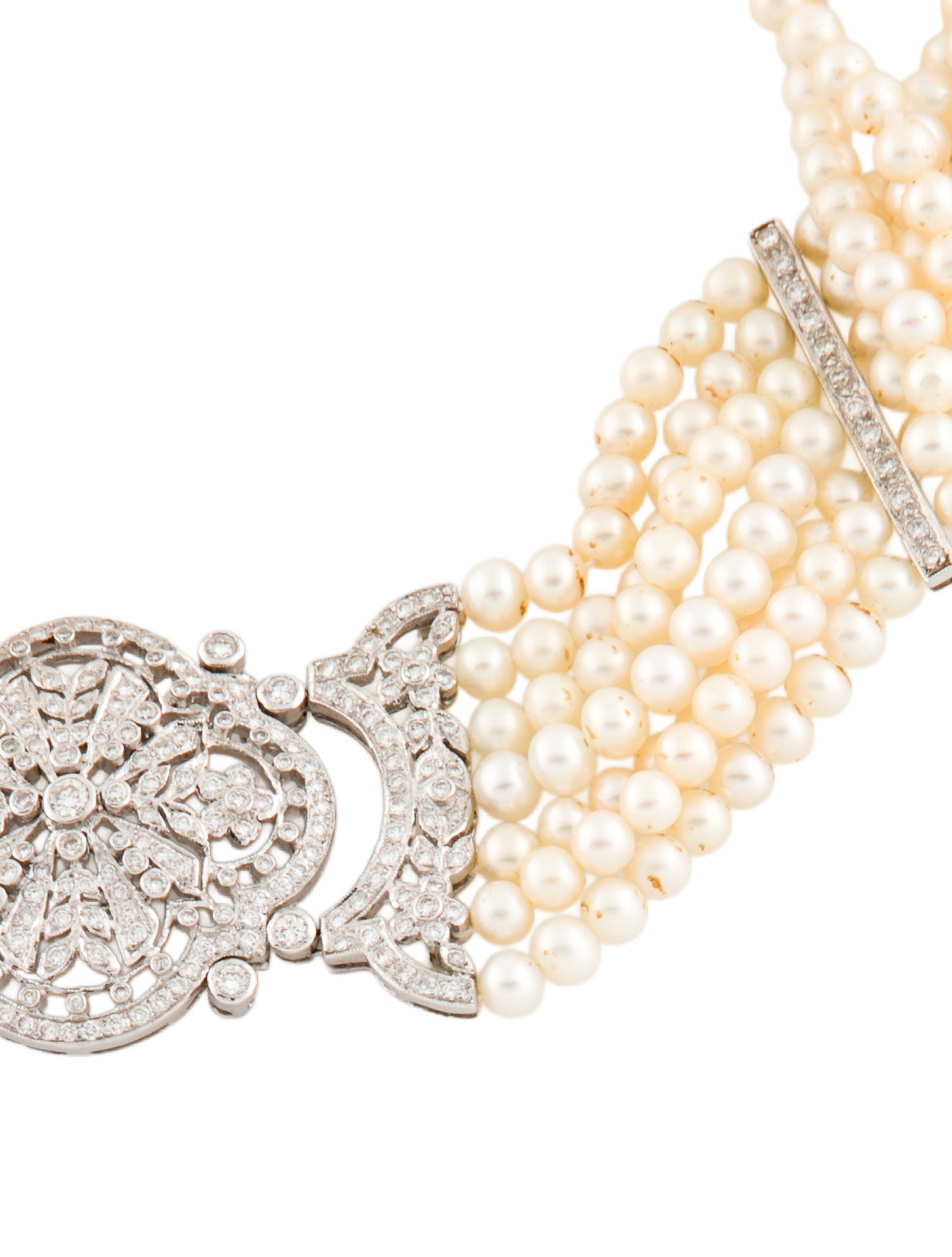 Necklace 18K Pearl & Diamond Multistrand