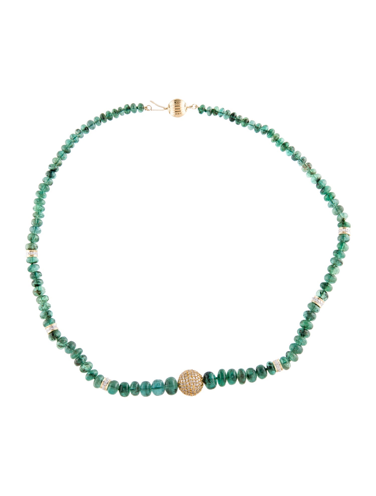 Necklace 14K Emerald & Diamond Bead Strand Necklace