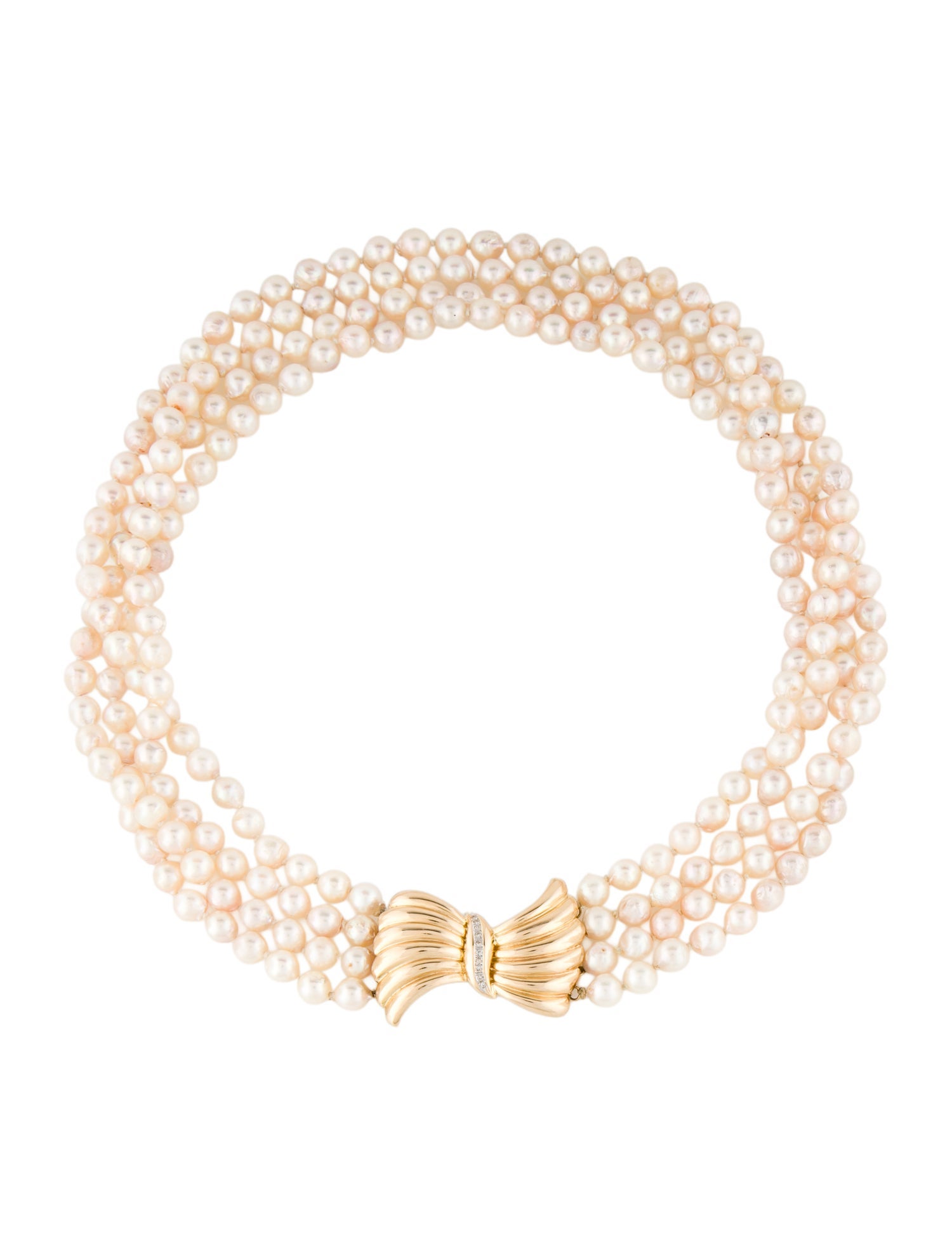 Necklace 14K Cultured Pearl & Diamond Multistrand Bead