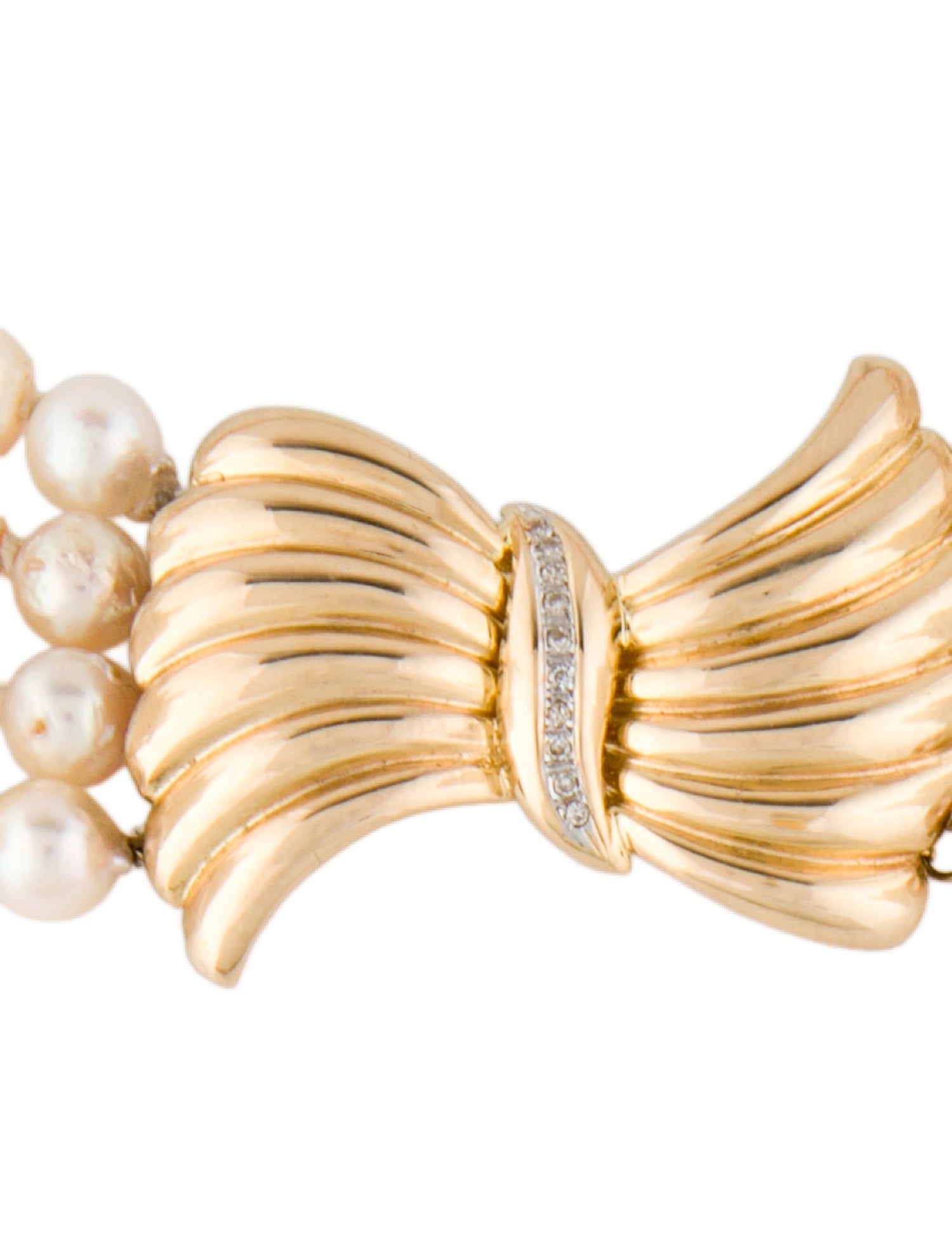 Necklace 14K Cultured Pearl & Diamond Multistrand Bead