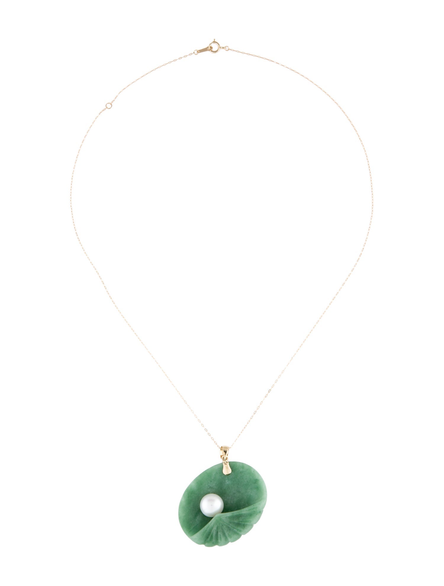 Necklace 14K Dyed Jadeite & Pearl Pendant