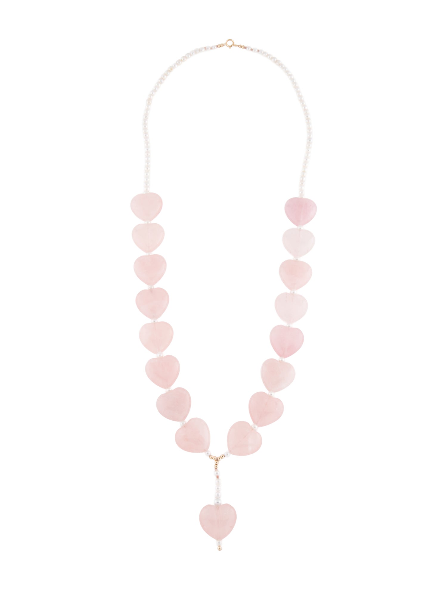 Necklace 14K Pearl & Rose Quartz Heart Lavalier