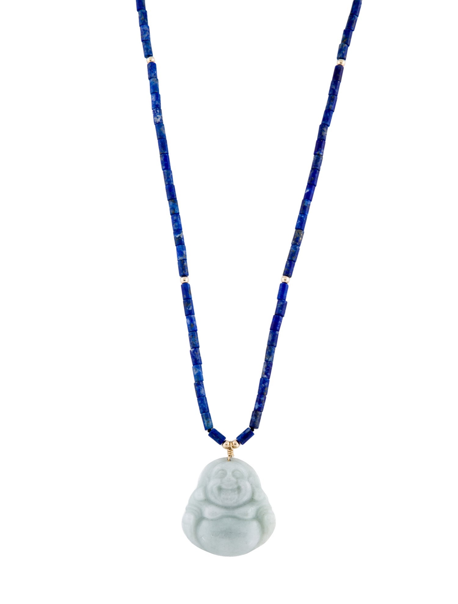 Necklace 14K Lapis Lazuli & Jadeite Buddha Bead Pendant