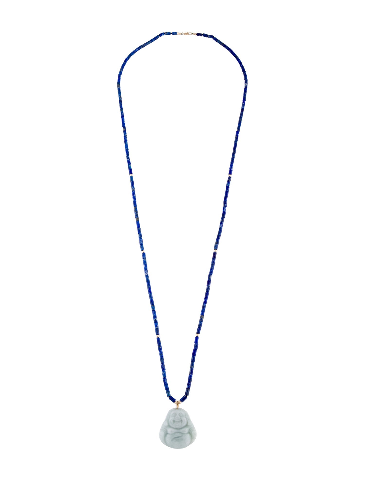 Necklace 14K Lapis Lazuli & Jadeite Buddha Bead Pendant