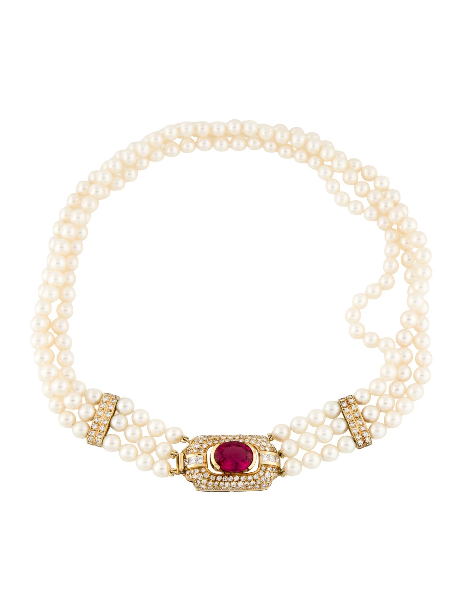 Necklace 18K Pearl, Pink Tourmaline & Diamond Multi-Strand Choker