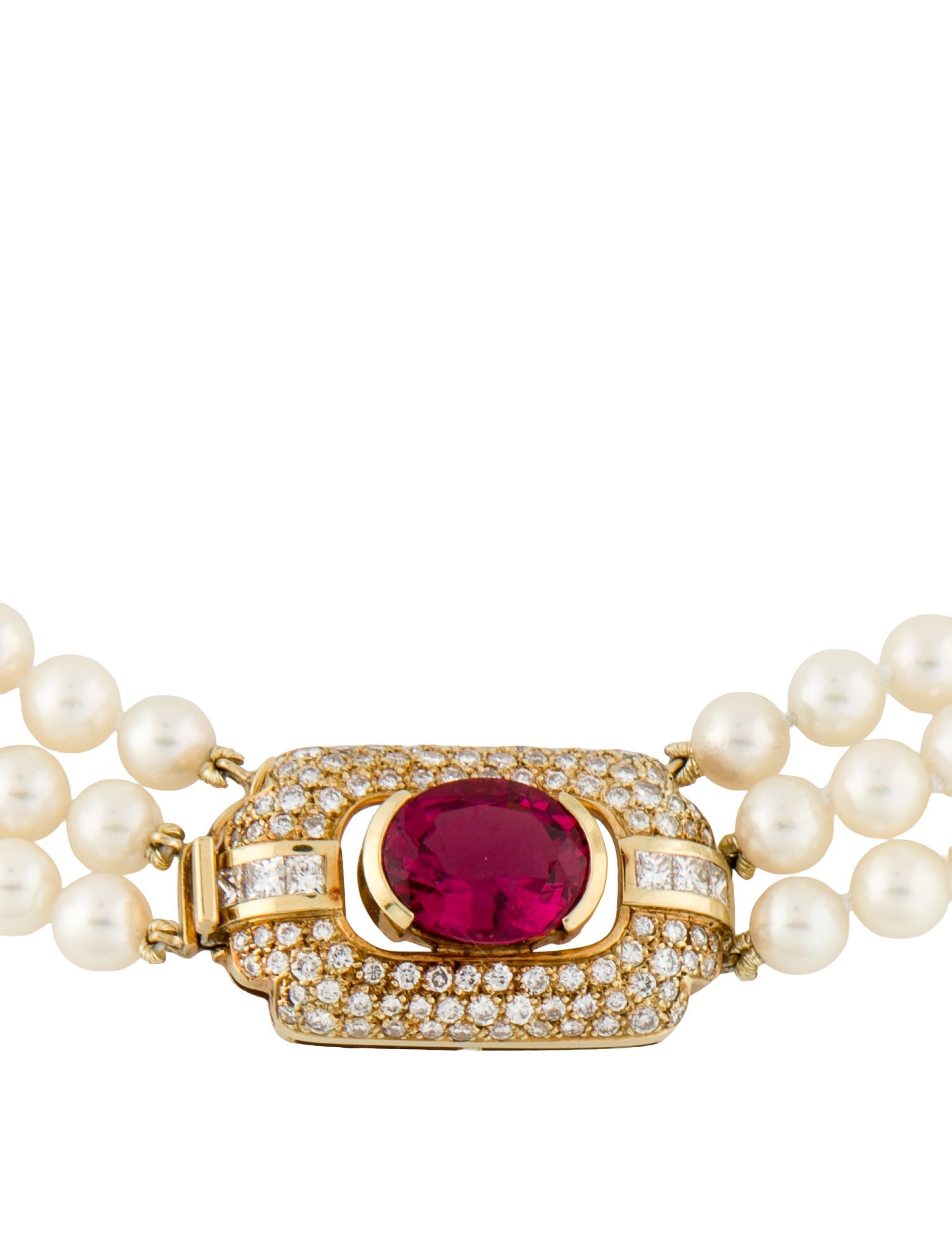 Necklace 18K Pearl, Pink Tourmaline & Diamond Multi-Strand Choker