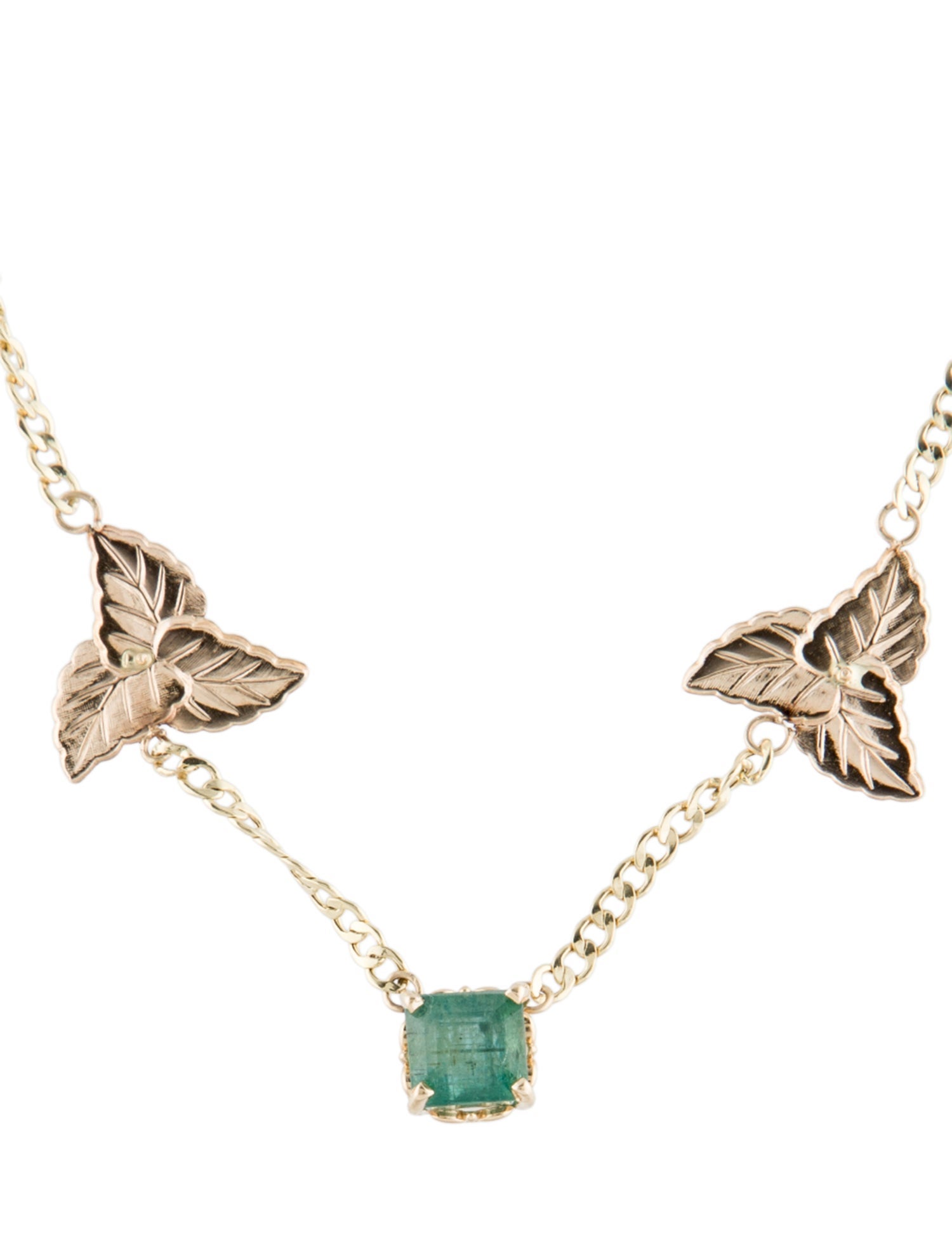 Necklace 14K 1.53ct Emerald Leaf Pendant