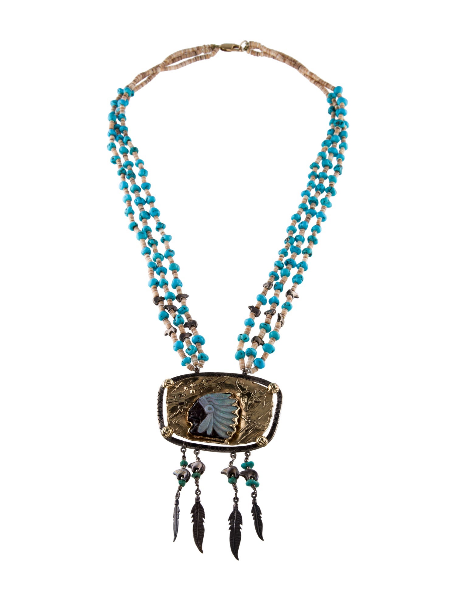 Necklace Shell, Turquoise & Opal Multistrand Collar