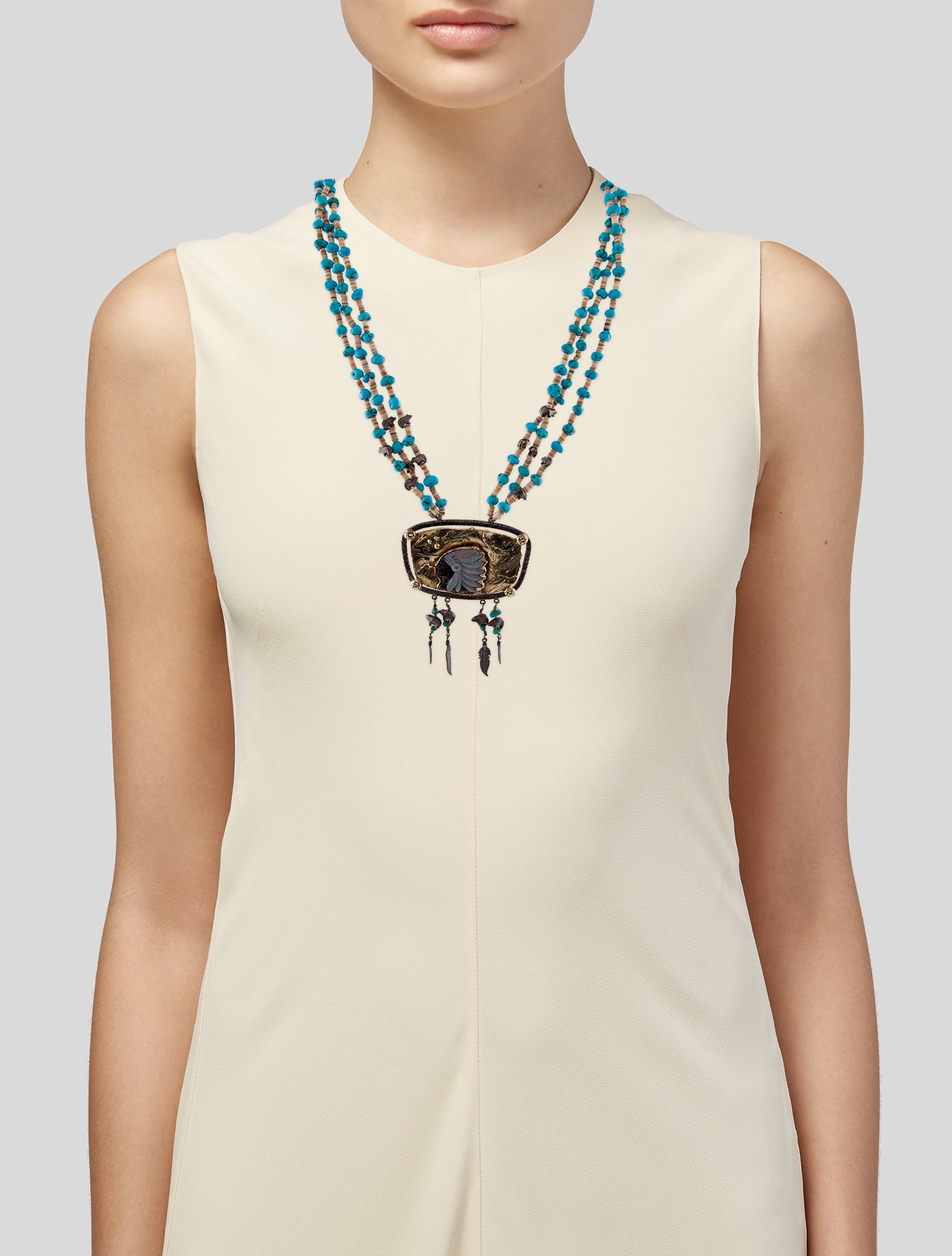 Necklace Shell, Turquoise & Opal Multistrand Collar