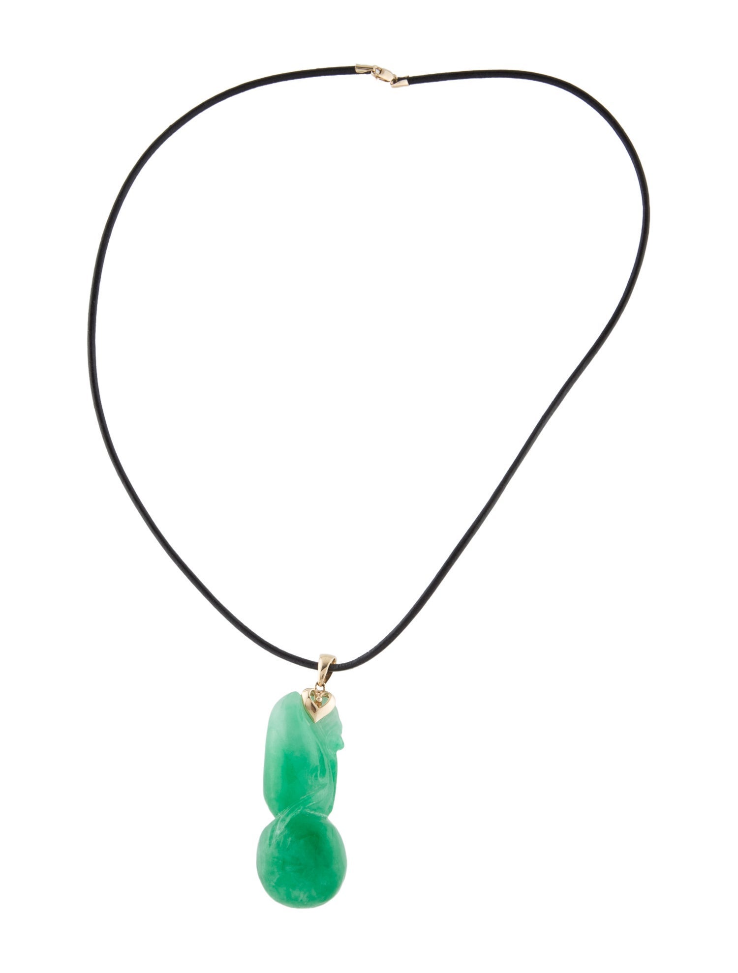 Necklace 14K Jadeite & Leather Pendant