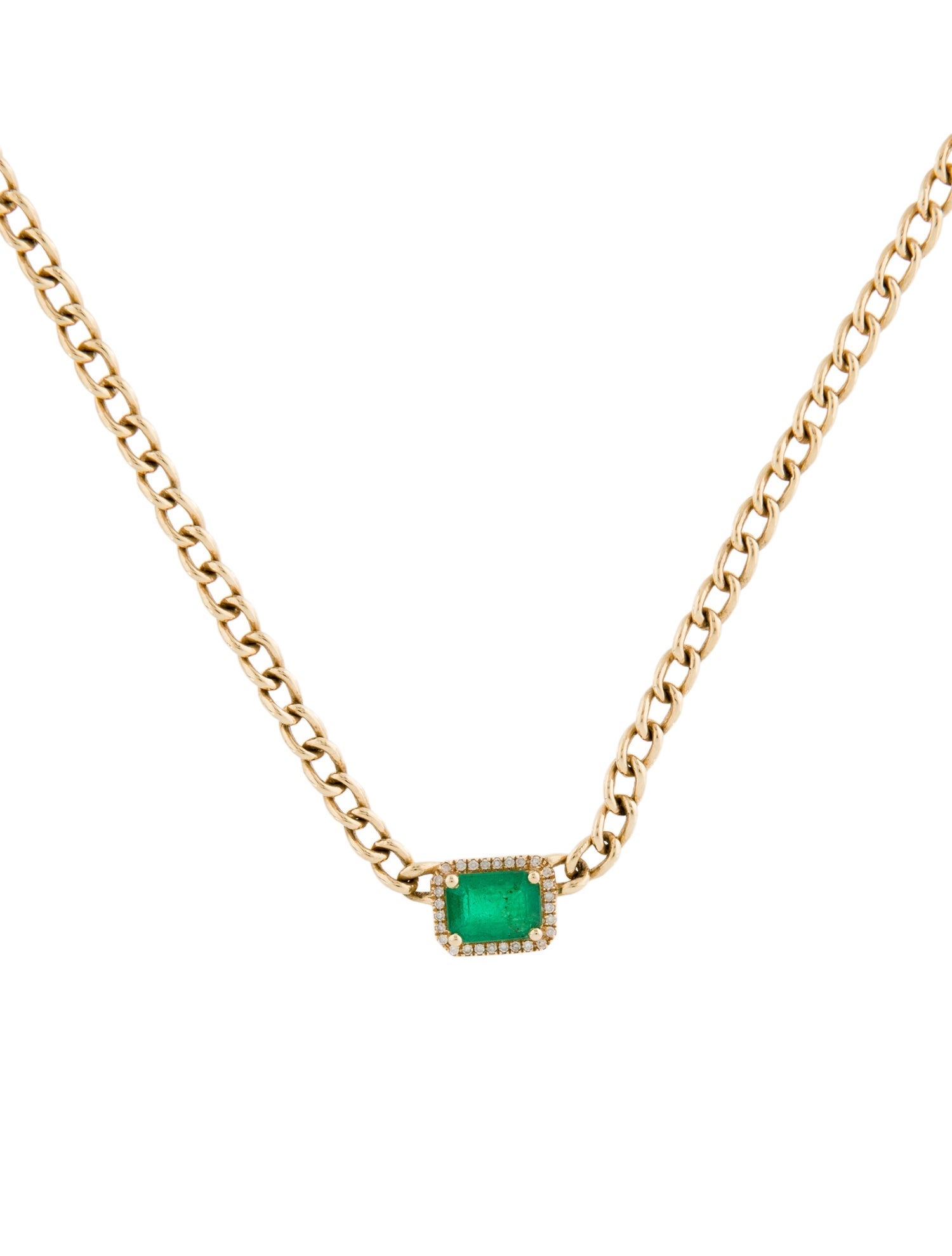 Necklace 14K Emerald & Diamond Pendant Necklace