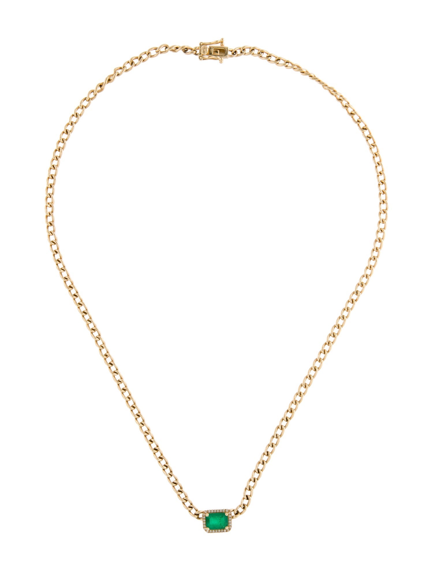 Necklace 14K Emerald & Diamond Pendant Necklace