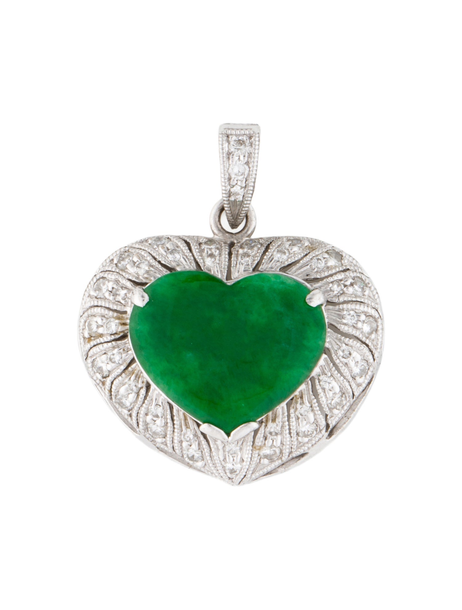 Necklace 18K Jadeite & Diamond Heart Pendant