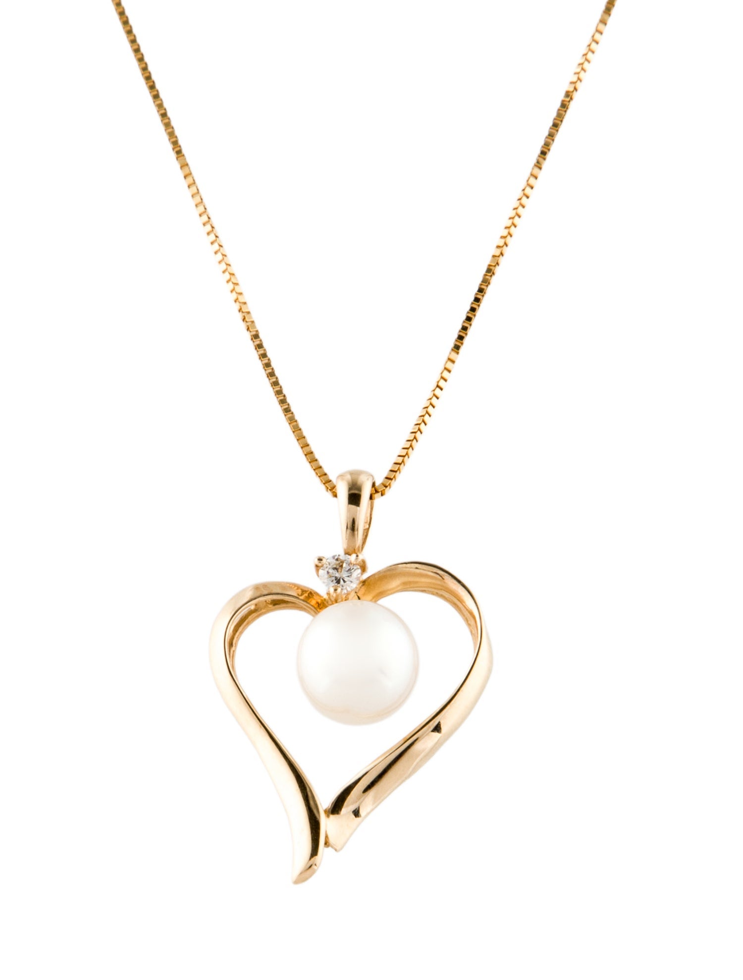 Necklace 14K Pearl & Diamond Heart Pendant