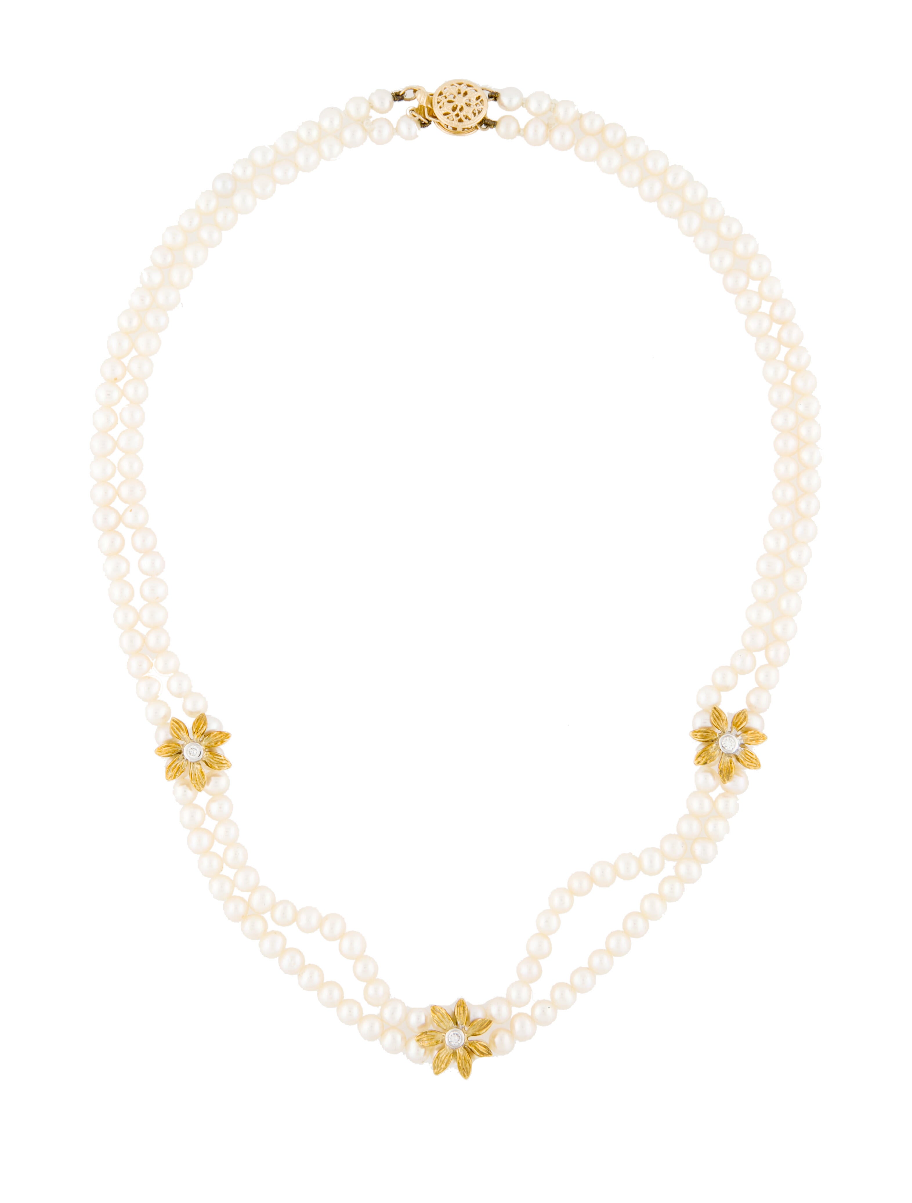 Necklace 18K Pearl & Diamond Bead Strand Station