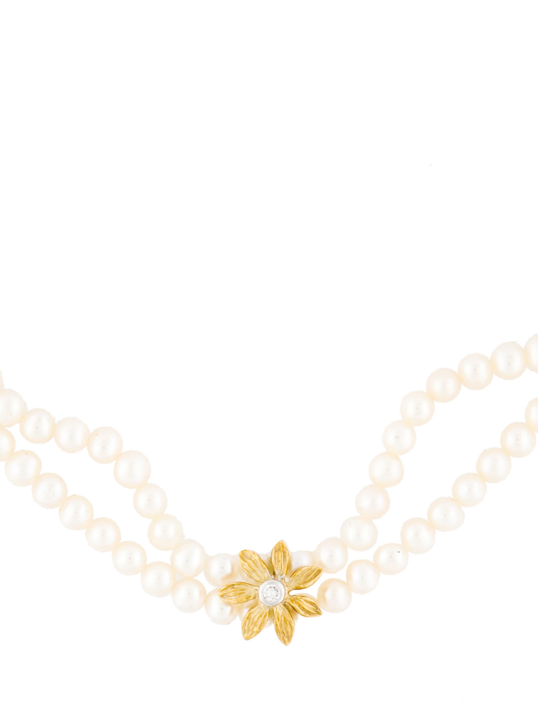 Necklace 18K Pearl & Diamond Bead Strand Station