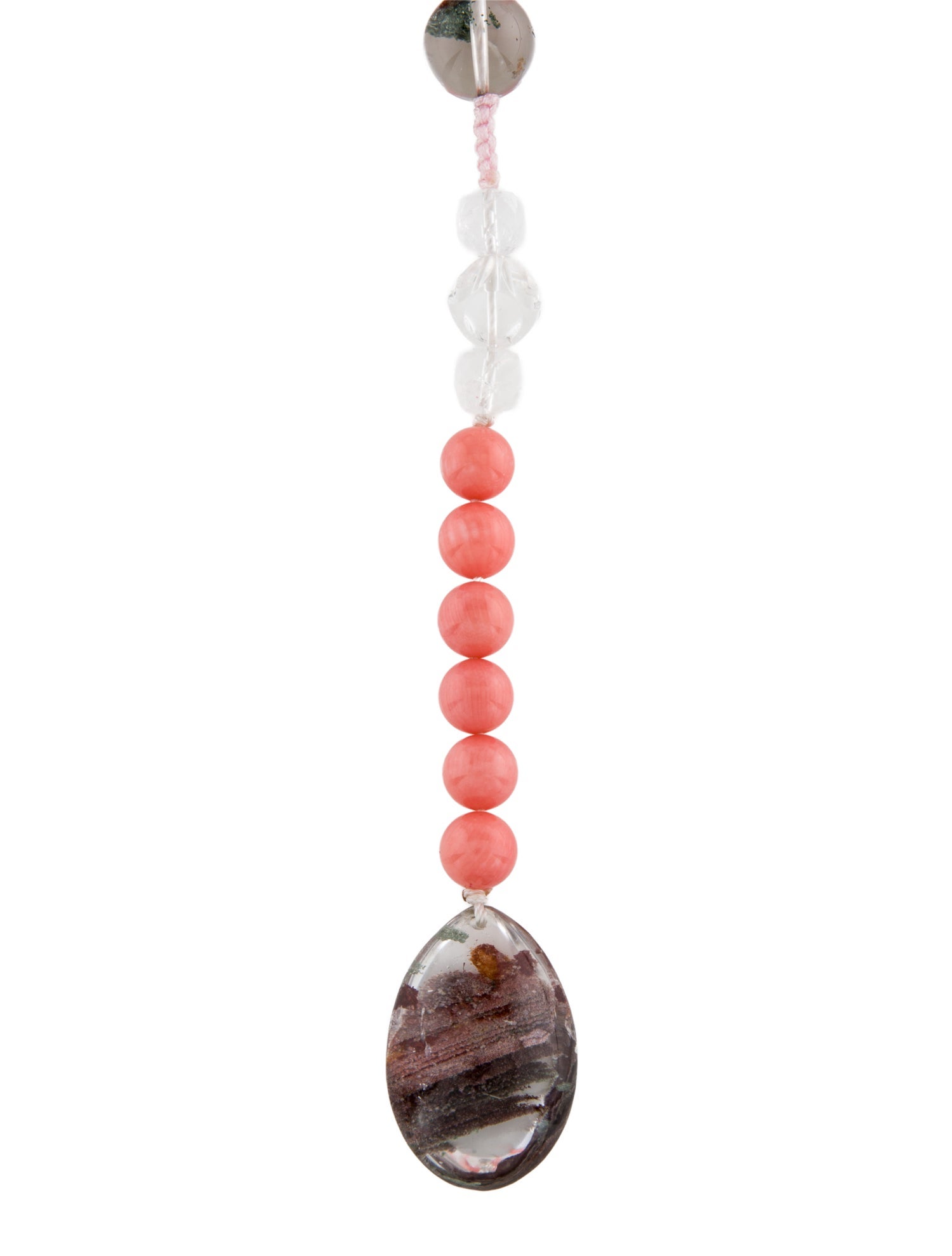 Necklace 14K Dyed Coral, Quartz,Seraphinite & Glass Beaded Necklace